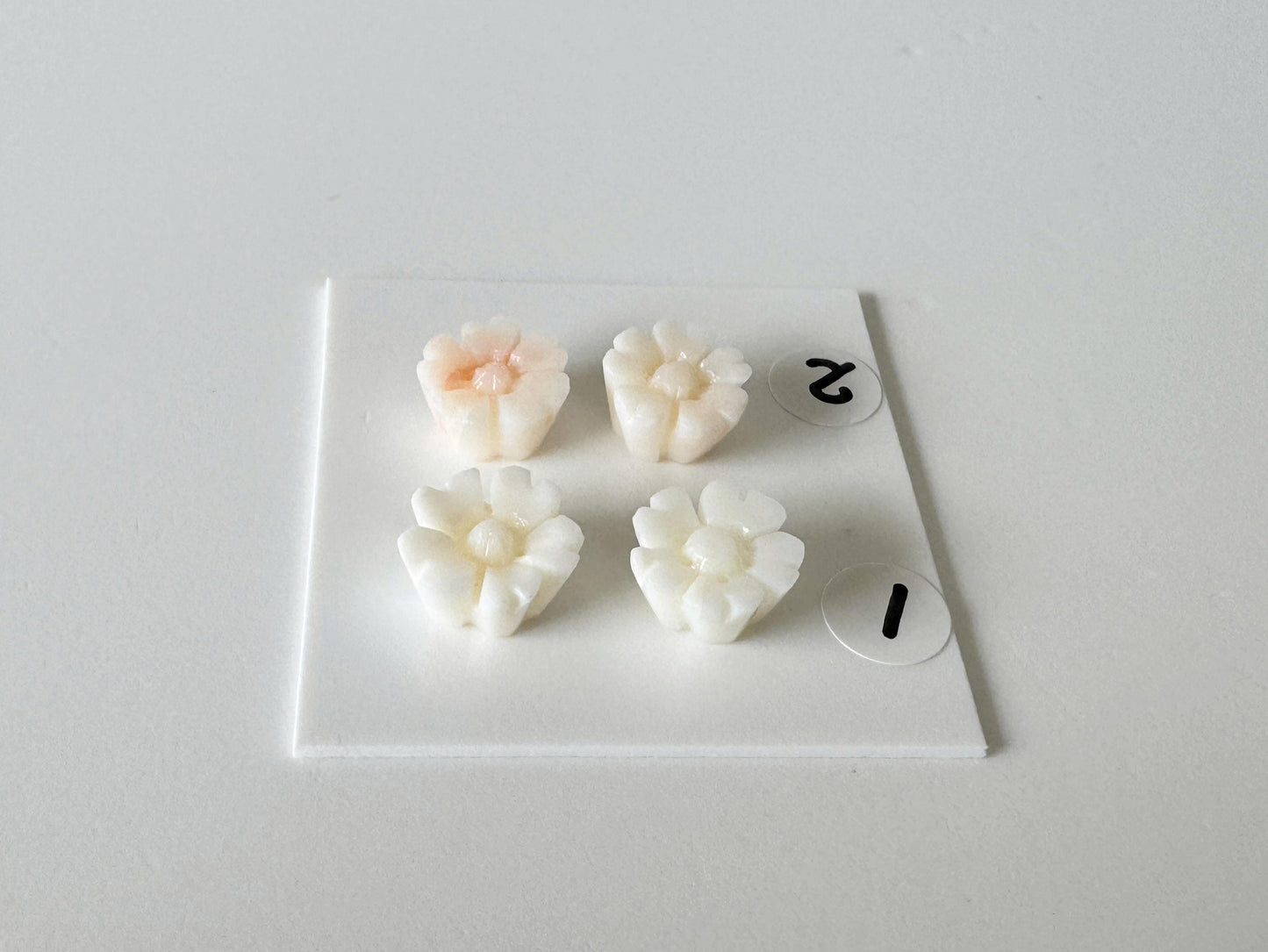 Coral Cherry Blossom Carvings: Natural Deep Sea Coral Sakura Loose Pair, White Pink Tones | 10mm, Half Drilled, Jewelry Making Supplies