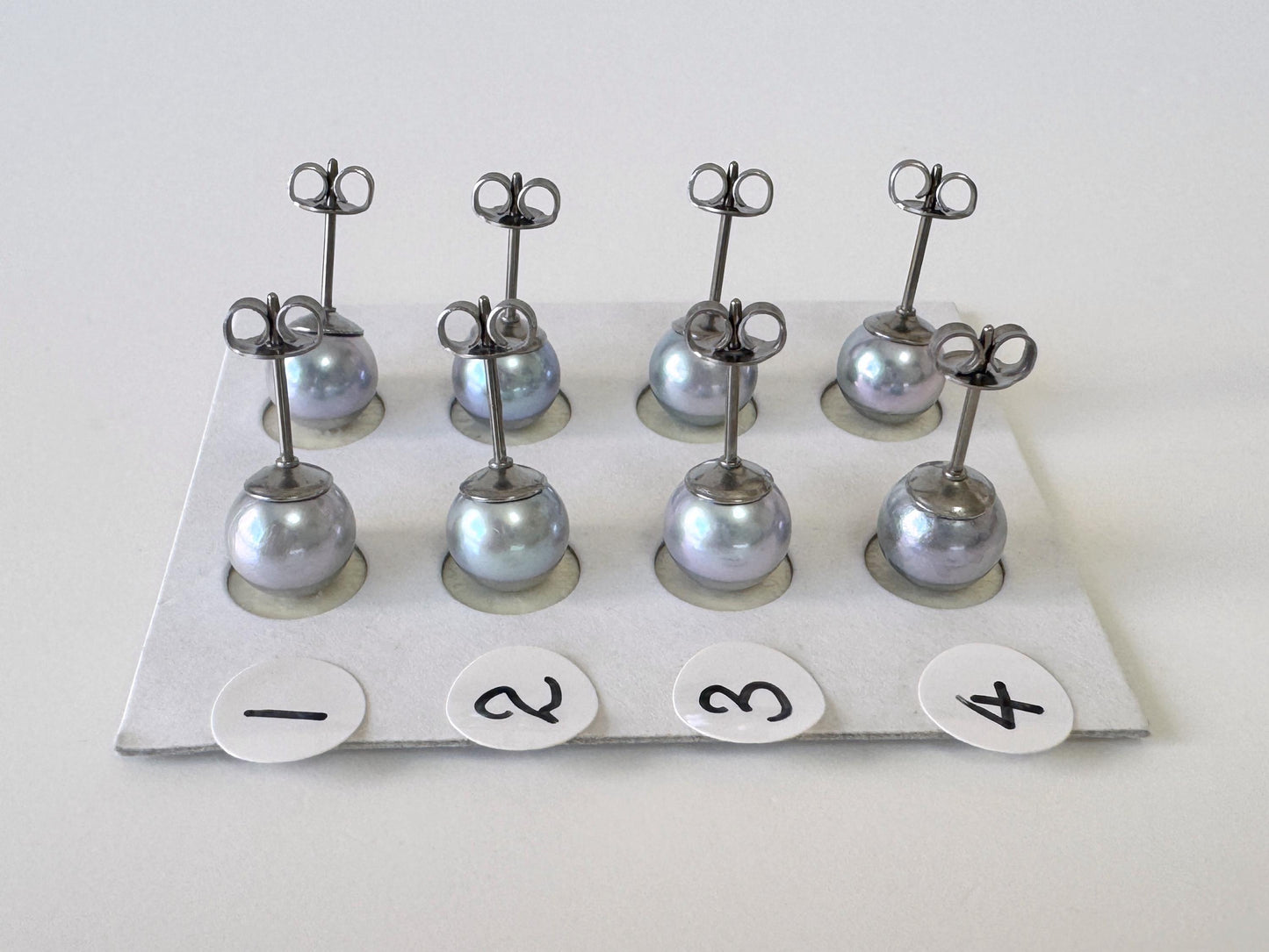Japanese Akoya Pearl Stud Earrings, Blue Silver Treated (7mm, Titanium Posts, Saltwater Cultured)