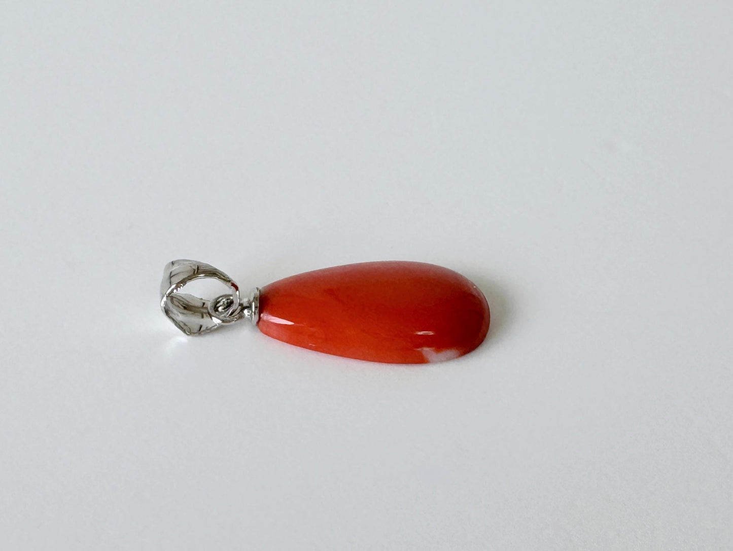 Orange Momo Coral Pendant - Natural Pear Shaped Coral Jewelry - Silver Bail (Rhodium-Plated), Genuine Material, 18x10.4mm
