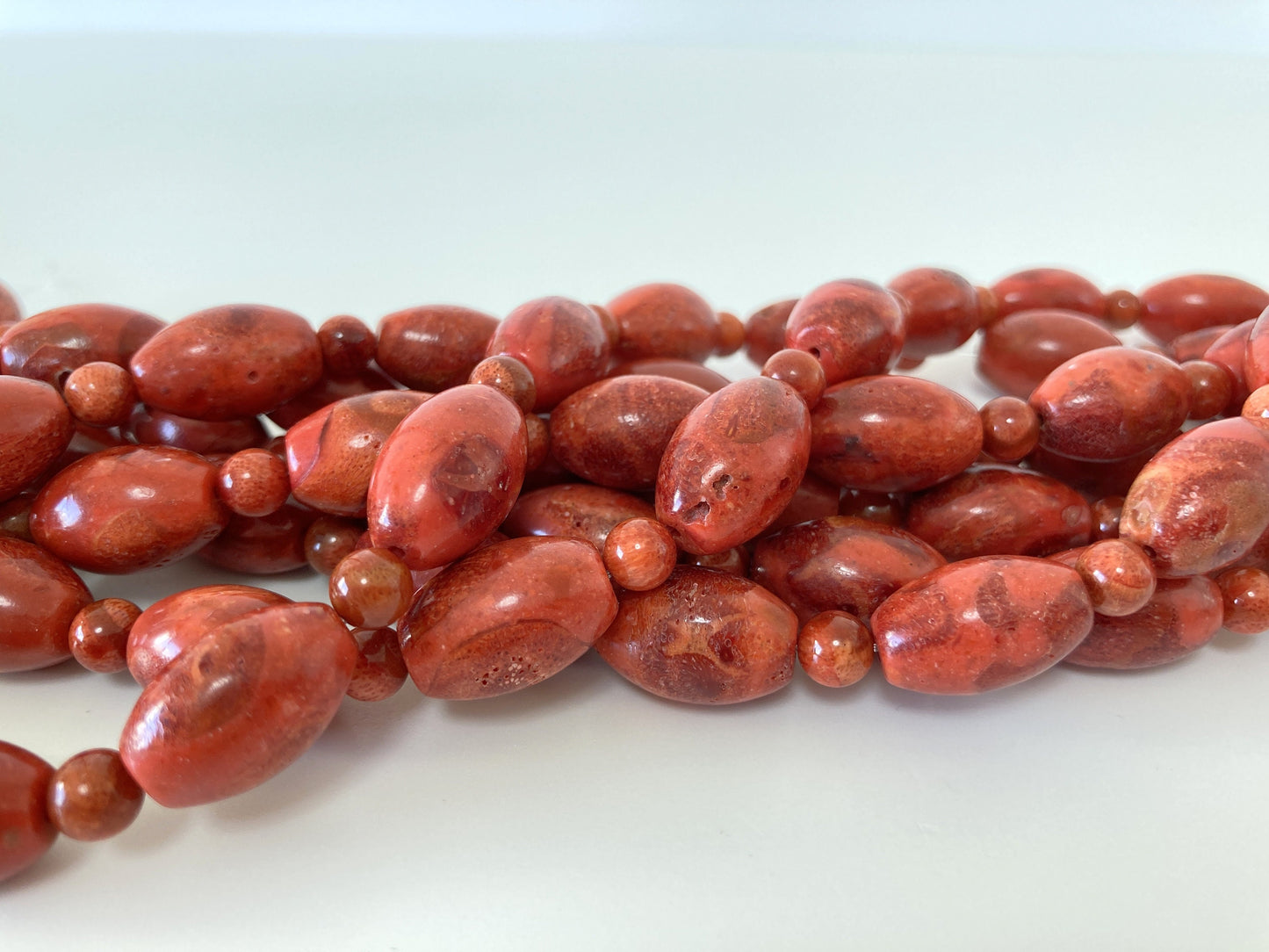 Sponge Coral Oval Beads (Barrel shape) with Round Beads / 16x10mm Oval / 5.5mm Round / sold by a Half Strand