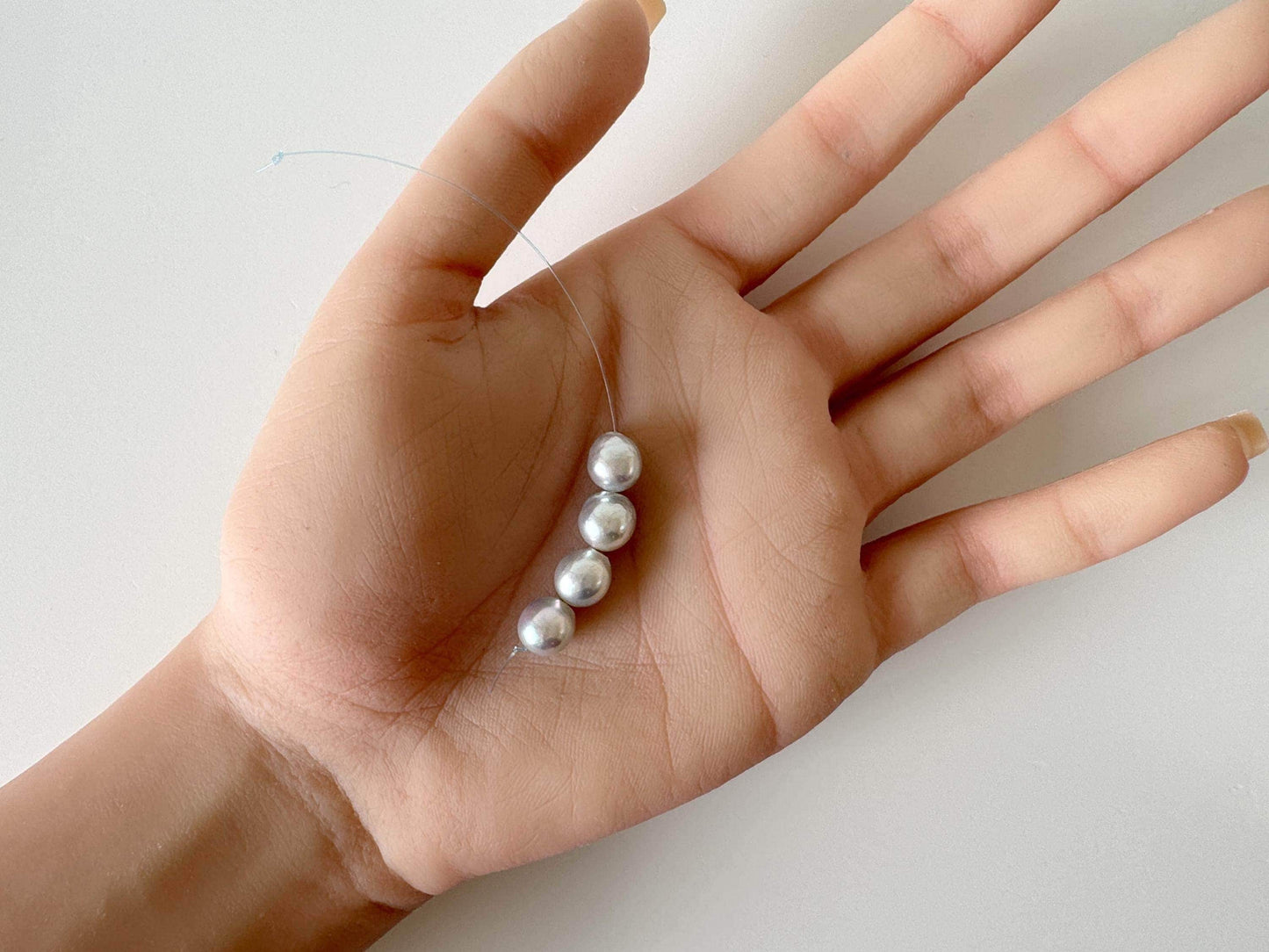 Japanese Akoya Pearl Beads: Natural Blue-Silver Cultured Pearls, Semi-Round Shape (7.5-8mm, Saltwater Mini Strand, 4 Pcs)