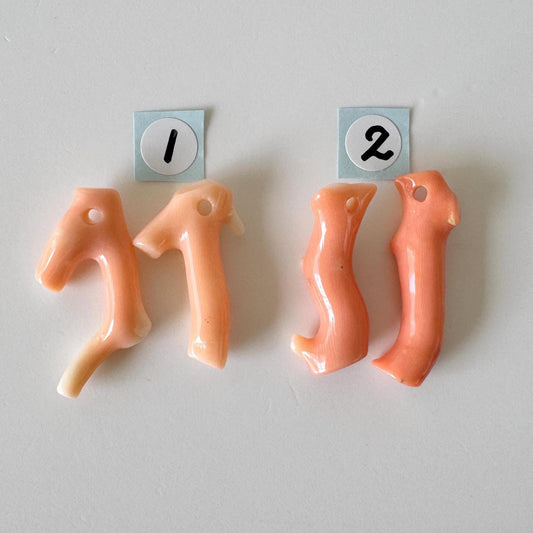 Pink Coral Branch Natural Color Coral, Deep Sea Genuine Gemstones (Set of 2, Drilled Holes, 20-30mm Length)