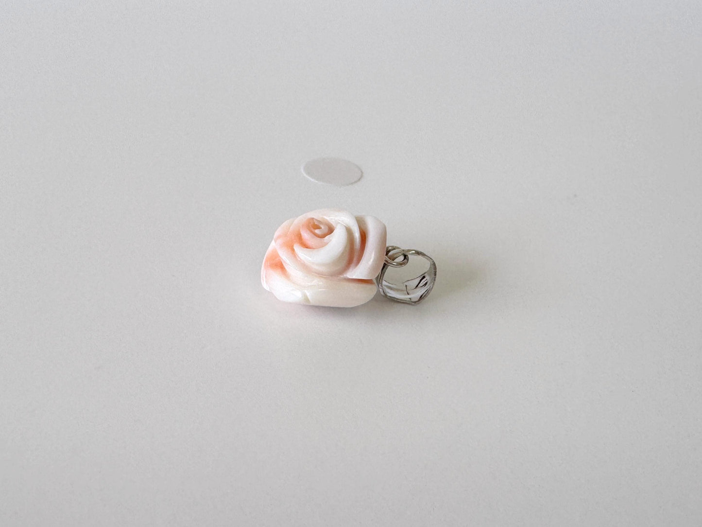 Deep Sea Coral Rose carved Pendant, 13.8x11.6mm, Natural Pink/White Color Coral, Silver (rhodium plated) bail, Genuine Coral Pendant