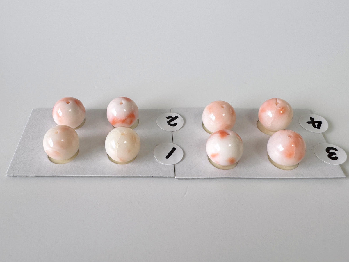 Deep Sea Coral Natural Round Beads, Half Drilled Pair, White Pink (9-9.5mm Diameter, Organic Gemstone)
