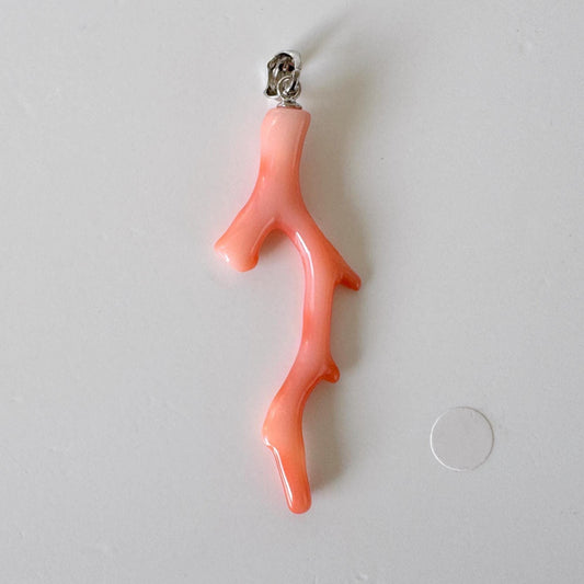 Coral Branch Pendant Natural Deep Sea Coral: Pink Orange Coral Jewelry Accent, Silver Bail (47mm Length, Lightweight Design)