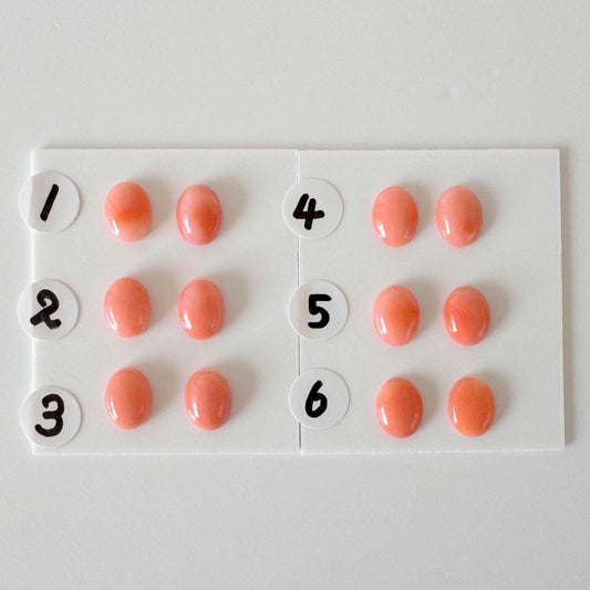 Deep Sea Coral Oval Cabochons, Genuine Pair, Orange Pink Color (8x6mm, Natural Coral, Jewelry Making)