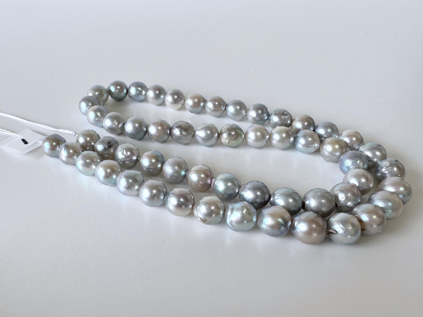 Japanese Akoya Pearl Strand - Cultured Semi-Round Beads - Natural Blue Silver Color, 7-7.5mm Size, Full 40cm Length + Additional 4 pcs