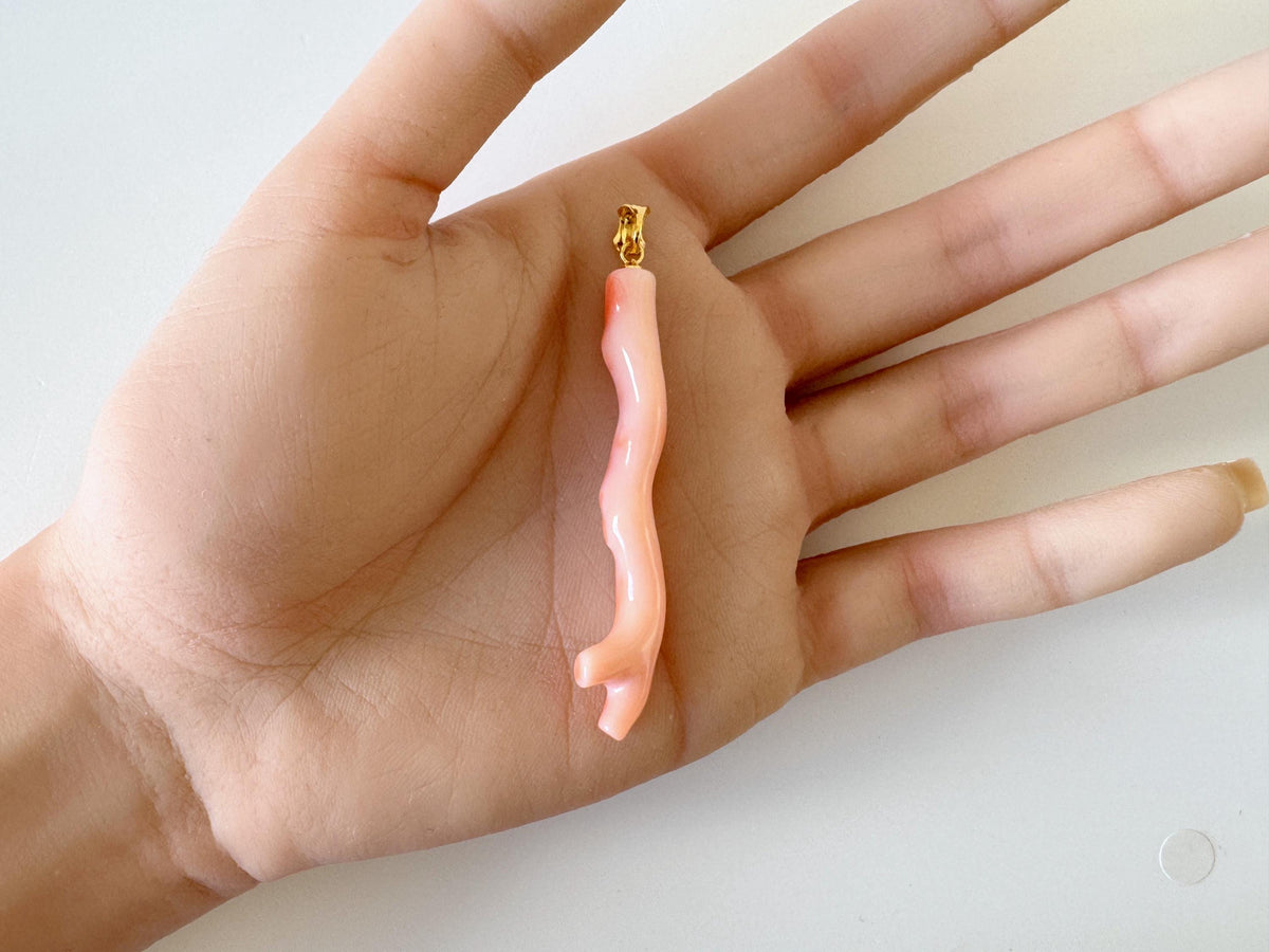 Coral Branch Pendant: Natural Pink Orange Deep Sea Coral, Gold-Plated Silver Bail | 56mm, Unique Jewelry