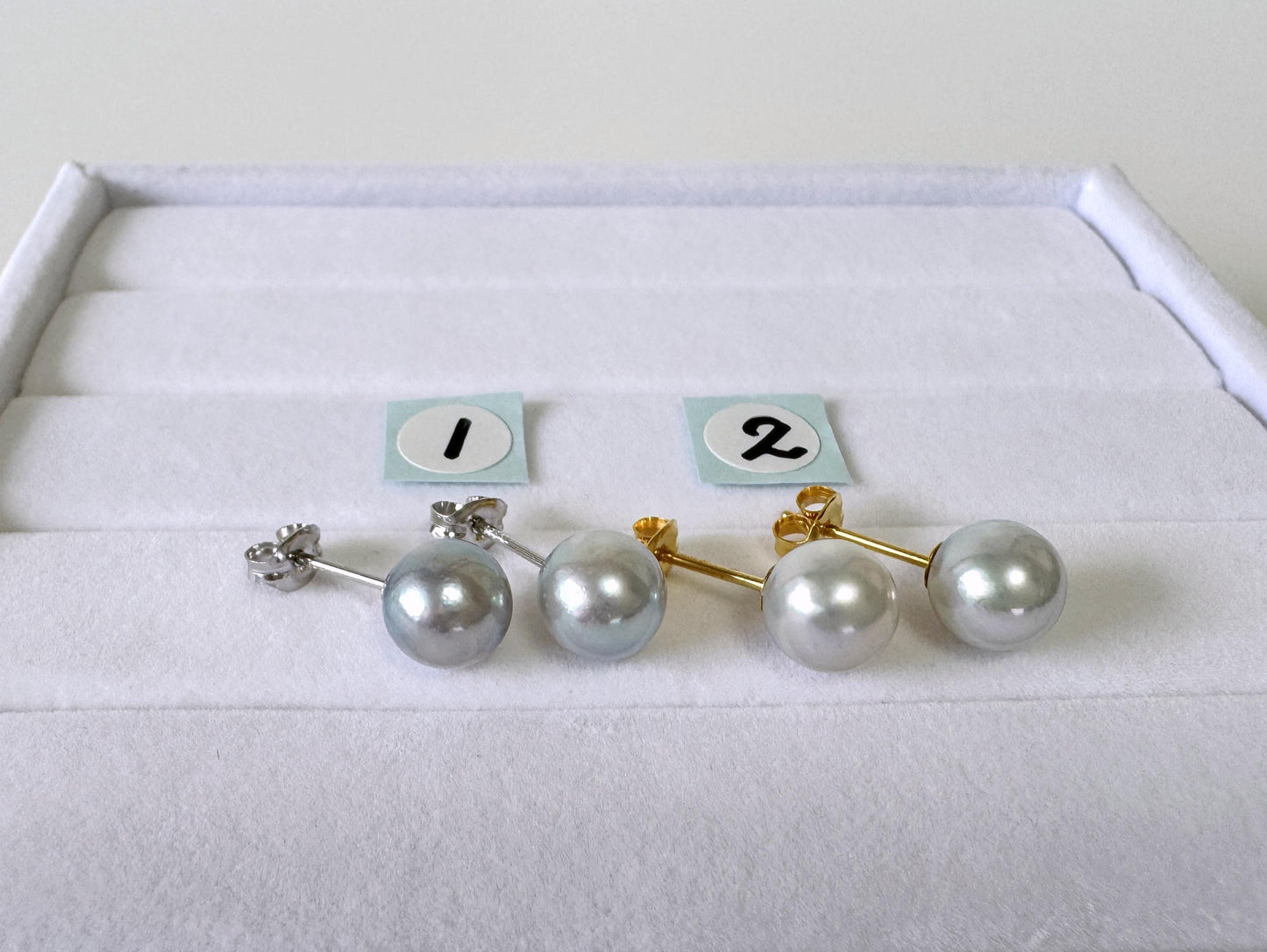 Japanese Akoya Pearl Stud Earrings, Natural Blue/Silver (7-7.5mm, Silver925 Posts, Saltwater Cultured)