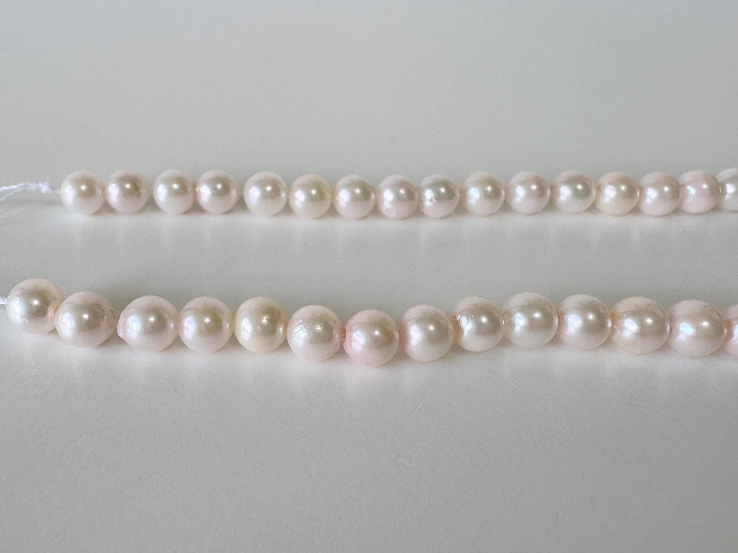 Akoya Pearl Strand: 5.5-6mm Japanese Cultured Pearls, White Pink Overtone | Full Strand, Saltwater Gems, 40cm Length