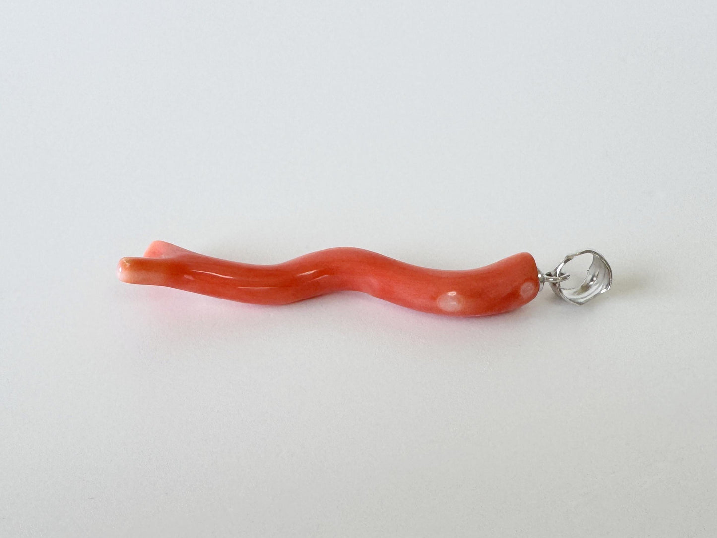 Momo Coral Branch Pendant: Natural Japanese Orange Coral, Sea Inspired Design (44mm, Silver Rhodium Bail)