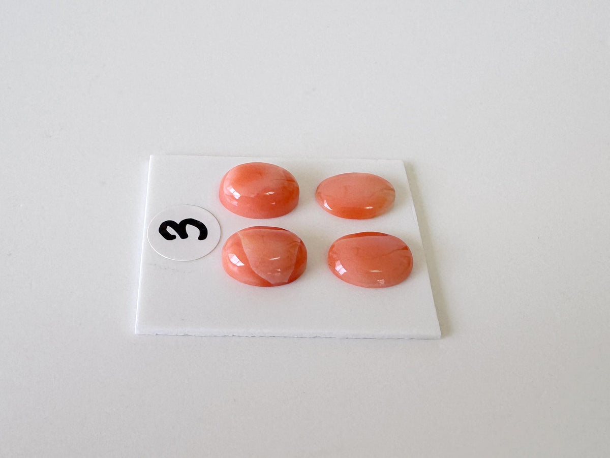 Deep Sea Coral Cabochons: Natural Orange/Pink Oval Gemstones, 9x7mm (4 pcs), Value Priced for Reason of Natural Defects
