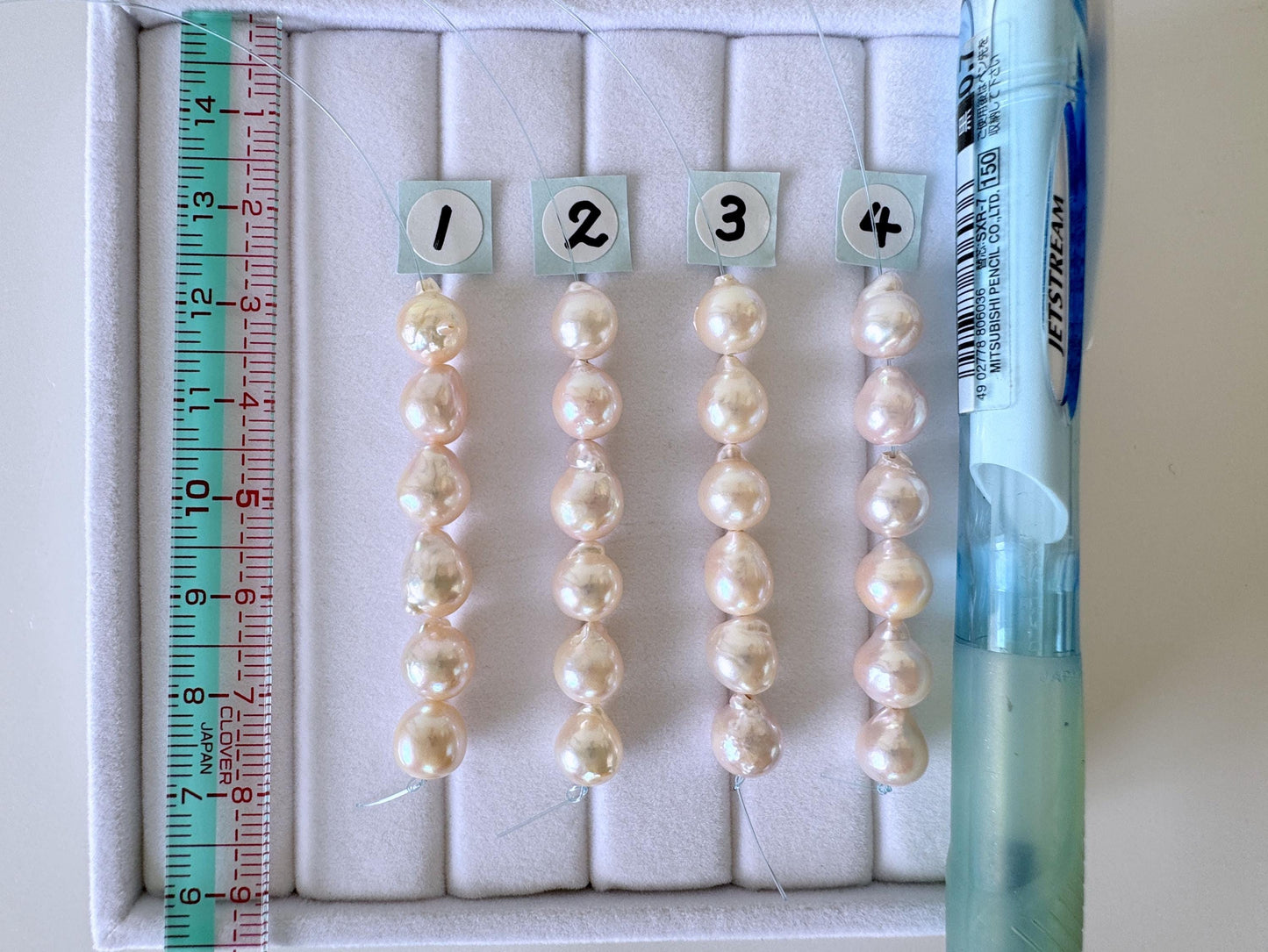 Japanese Akoya Pearl Beads: Baroque Cultured Saltwater Pearls, 7-7.5mm Mini Strand of 6 Pieces (White Pink Overtone, Craft Supplies)