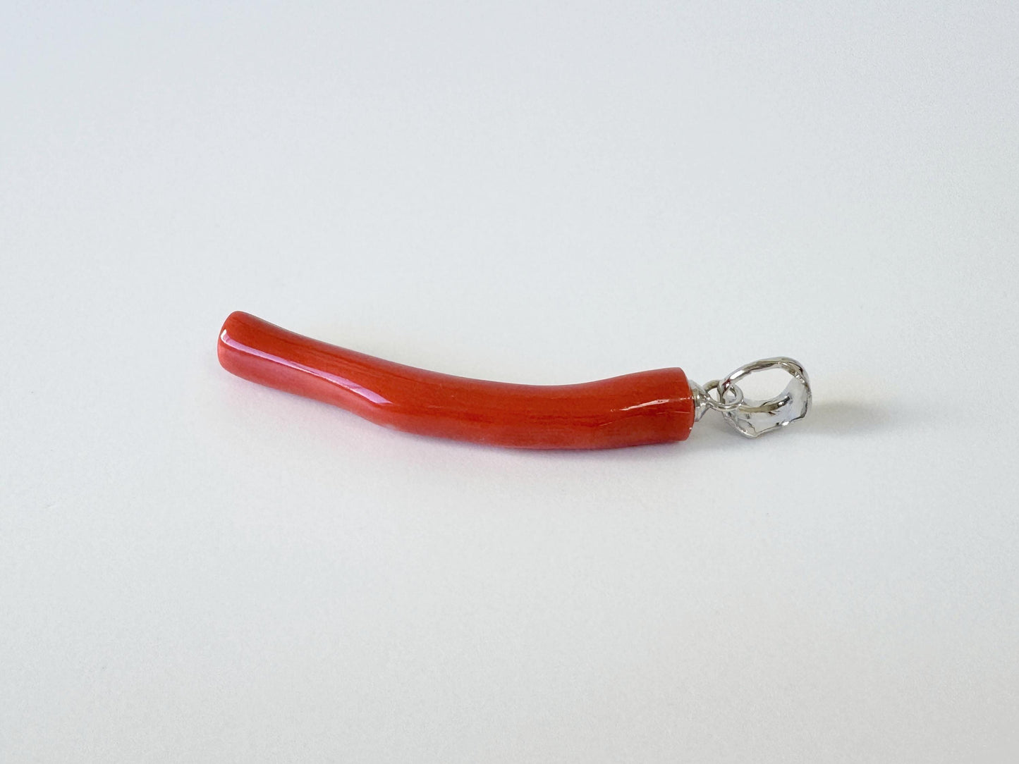 Momo Coral Branch Pendant - Japanese Coral Jewelry - Vermilion Orange, 34mm, Rhodium Silver Bail