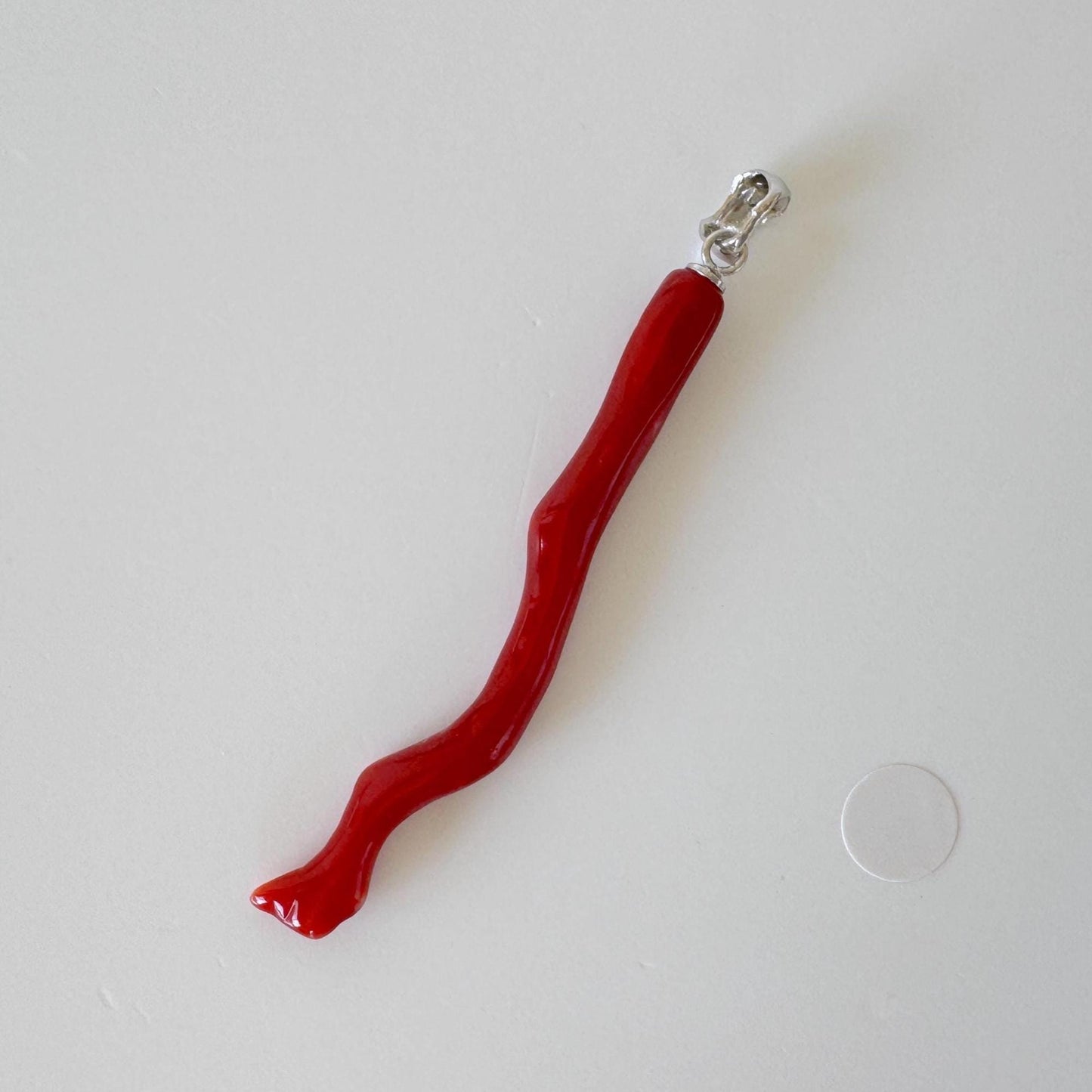 Natural Red (Aka) Coral Branch Pendant, Oxblood, Natural Color Japanese Coral, Length 50mm, Silver bail (rhodium plated)