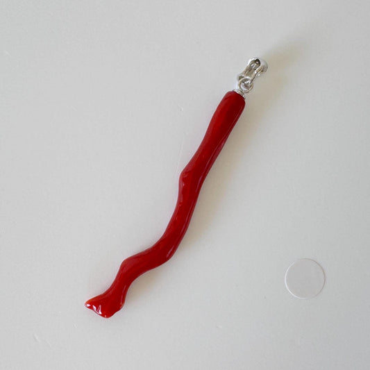Natural Red (Aka) Coral Branch Pendant, Oxblood, Natural Color Japanese Coral, Length 50mm, Silver bail (rhodium plated)
