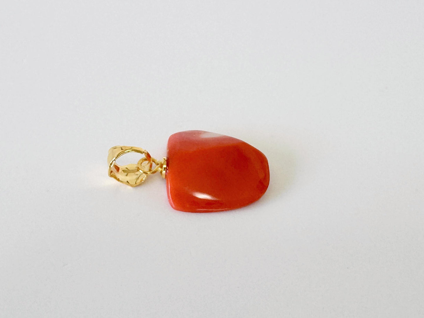 Orange Momo Coral Pendant - Natural Unique Shape Coral Jewelry - Gold-Plated Silver Bail, Genuine Material, 14x14mm