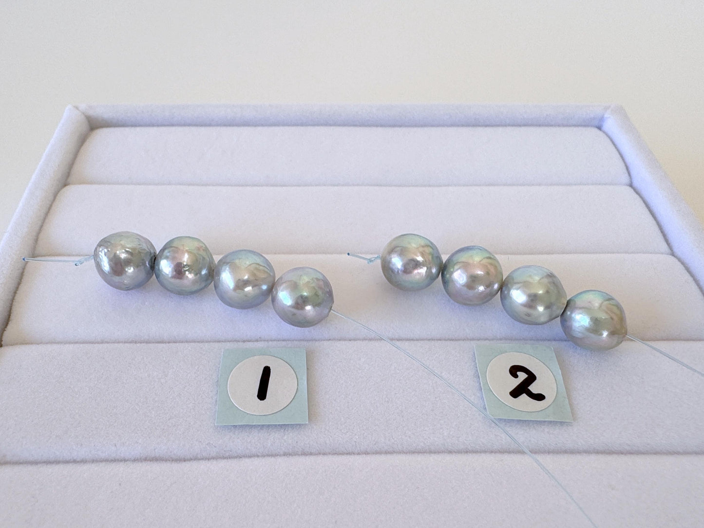 Japanese Akoya Pearl Beads: Natural Blue Silver, Saltwater Cultured (7.5-8mm, Mini Strand of 4 Pieces)
