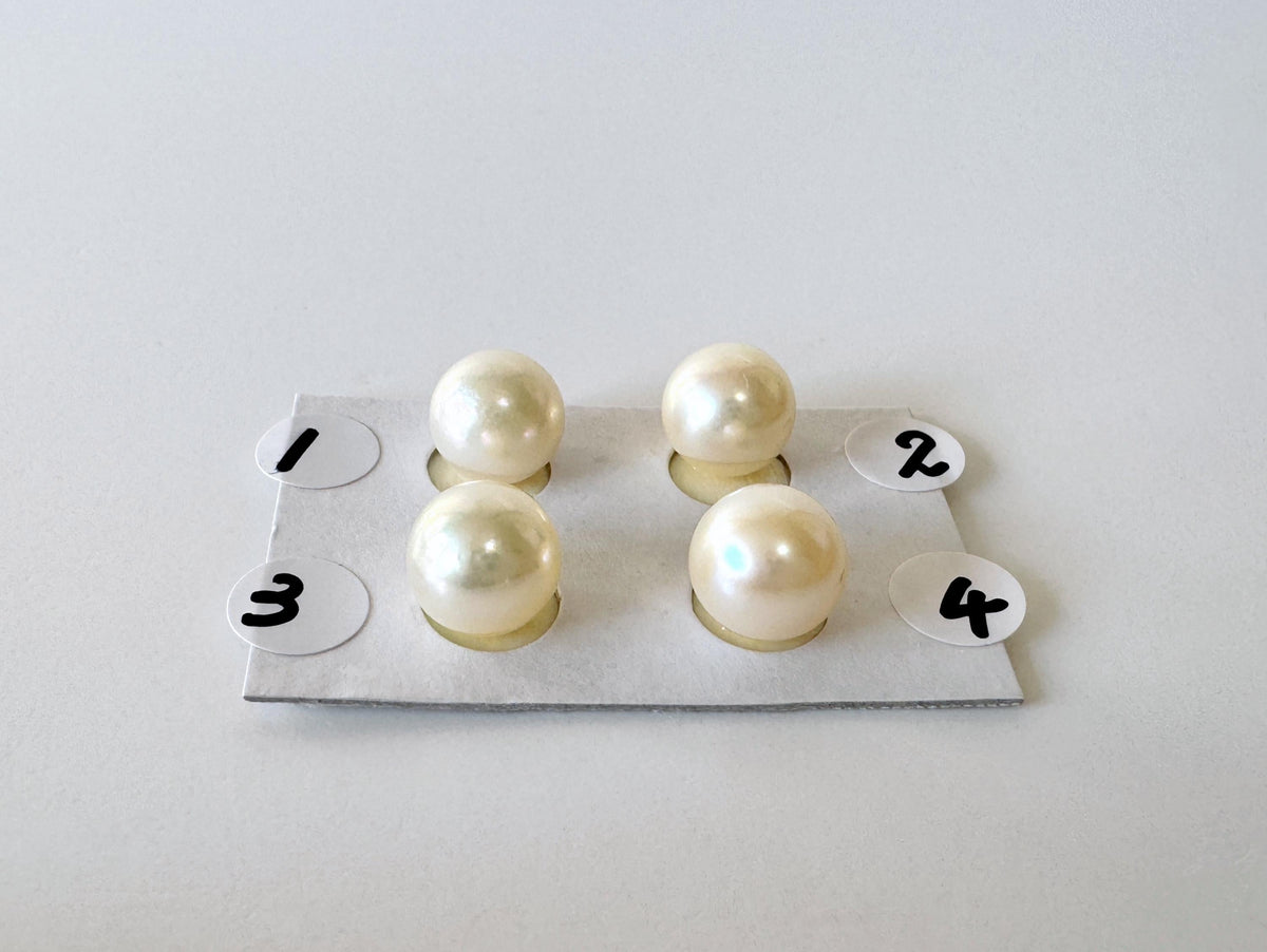 Loose Akoya Pearls Natural Cream Yellow: 8.5-9mm Round Half-Drilled, Saltwater Cultured | Jewelry Supplies, Gift For Pearl Lover | Per Piece