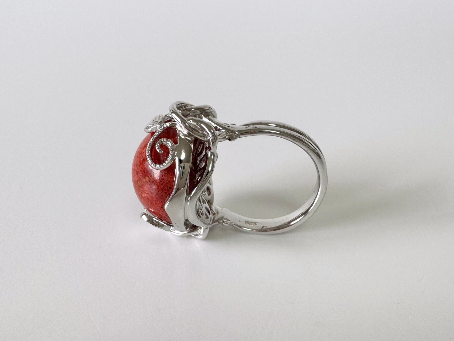 Sponge Coral Ring Half Circle Design: Ocean Inspired Natural Patterned Jewelry (Sterling Silver, Size Jp 15, US 7.5-8, UK O-P, IT 55)