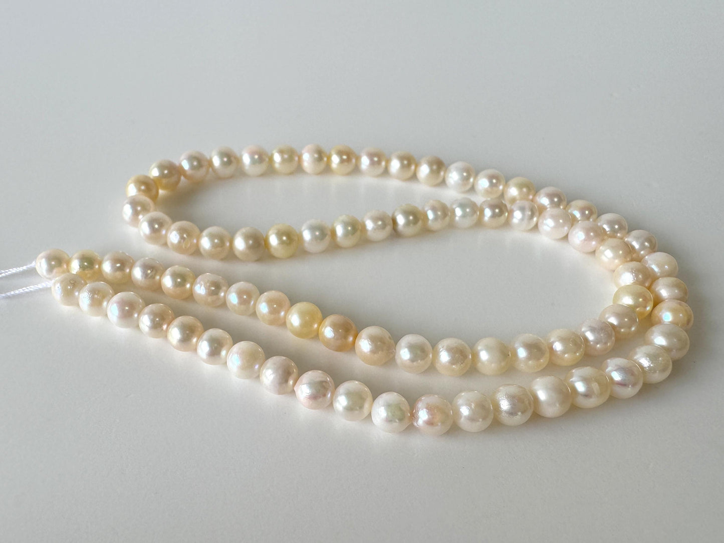 Japanese Akoya Pearl Strand - Cultured Saltwater Beads - 5-5.9mm White-Off White, Full 40cm Length, Jewelry Crafts