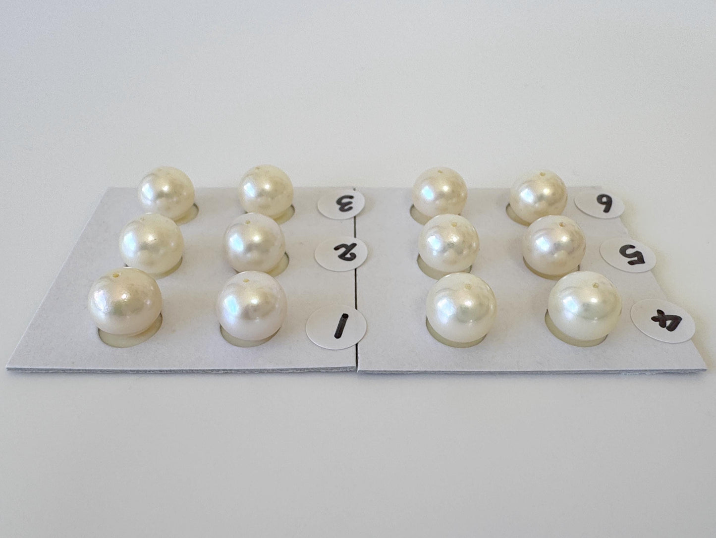 Japanese Cultured Akoya pearl 8.5-9mm, Natural Cream Color, Half-Drilled Round loose, Price per pair, Salt water pearl