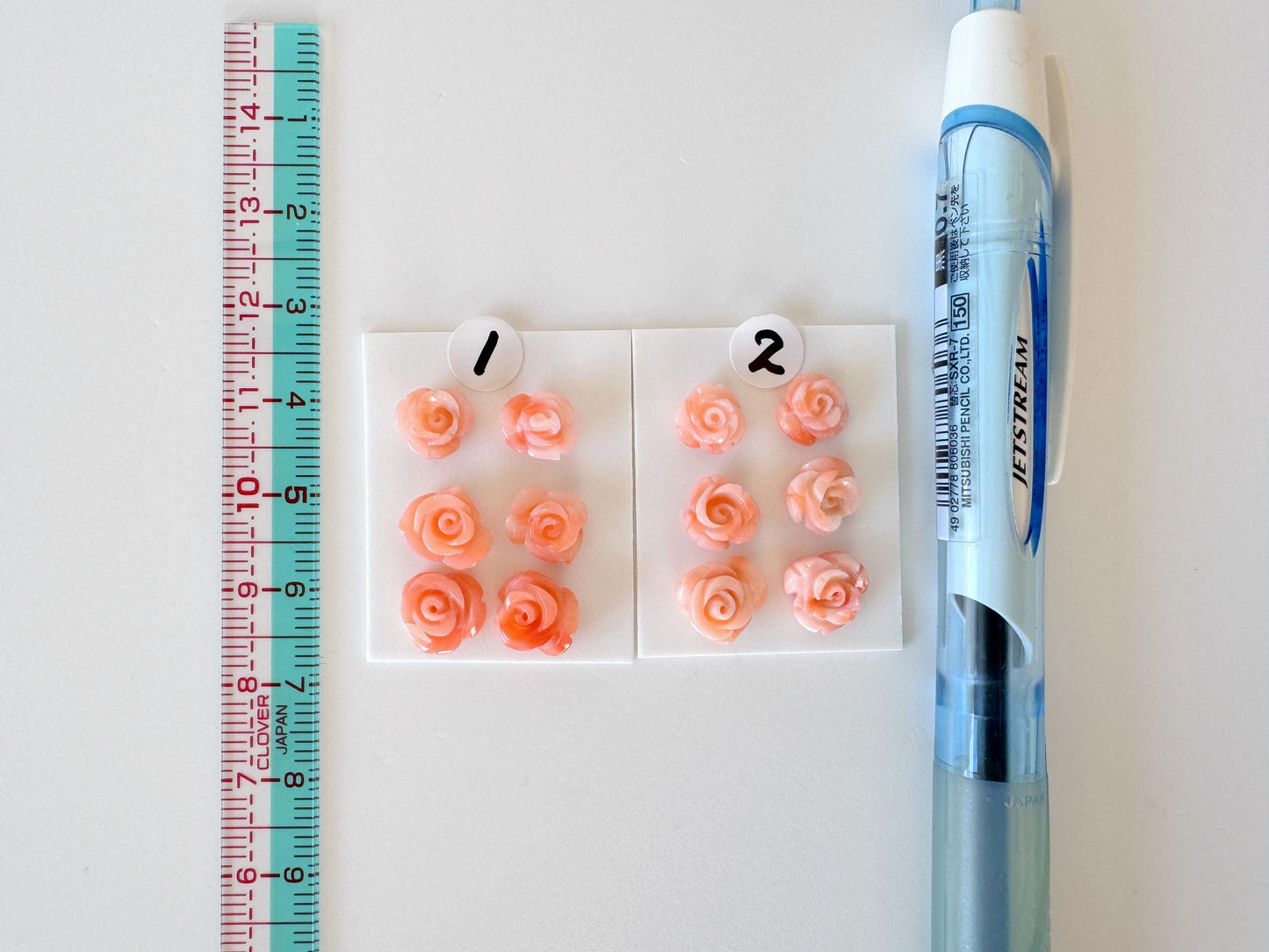 Pink Coral Rose Carvings Handmade Beads, Natural Deep Sea Coral (Value Priced Set, Drilled Holes, 6pcs 6.8-8.9mm)