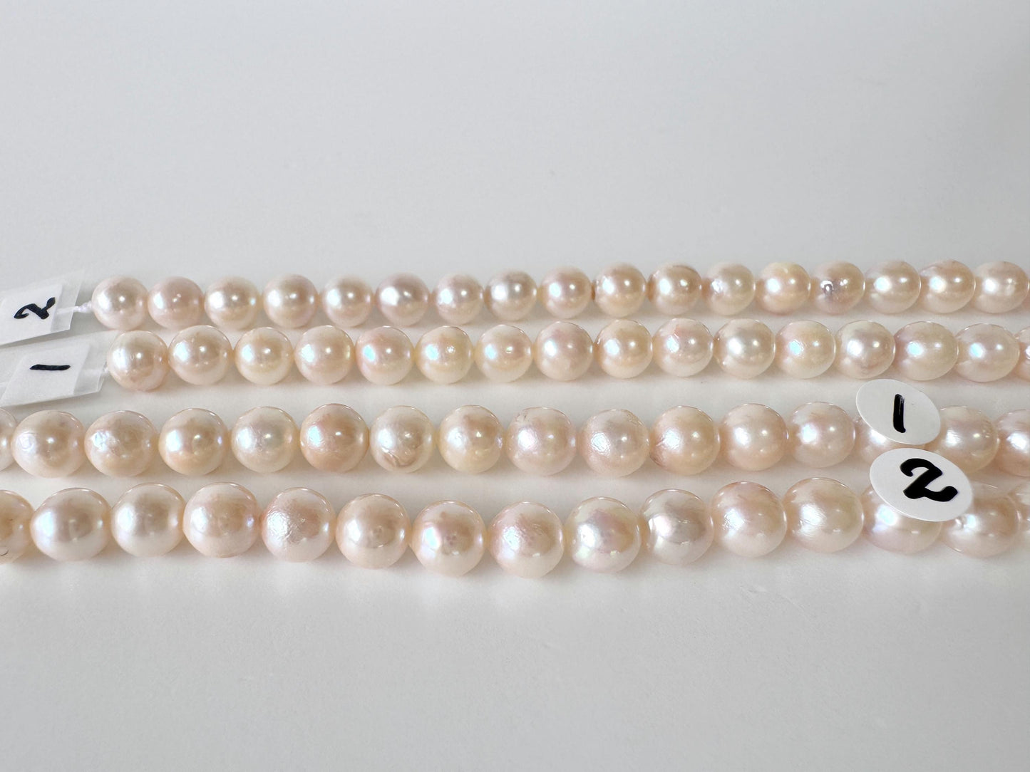 6.5-7mm Japanese White/Pink Akoya Pearl Beads, Genuine Akoya Pearl, Full Strand, 40cm , 15.7", Cultured Salt water pearl
