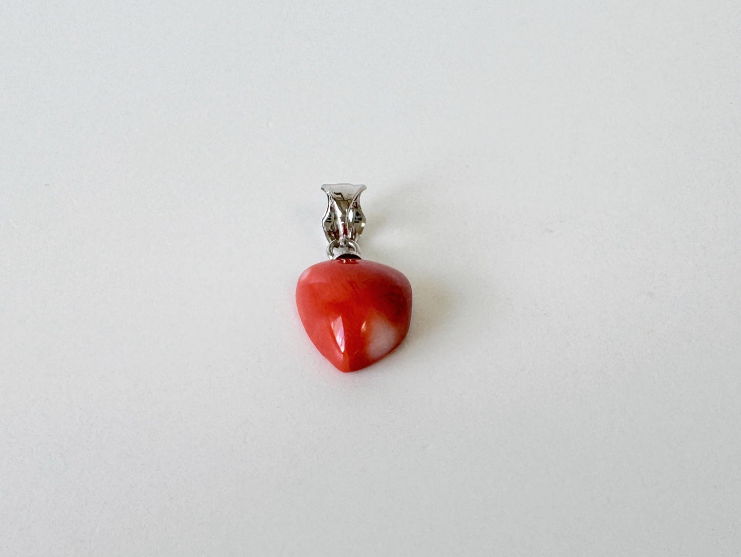 Orange Momo Coral Pendant - Natural Unique Shape Coral Jewelry - Silver Bail (Rhodium-Plated), Genuine Material, 11x9.7mm