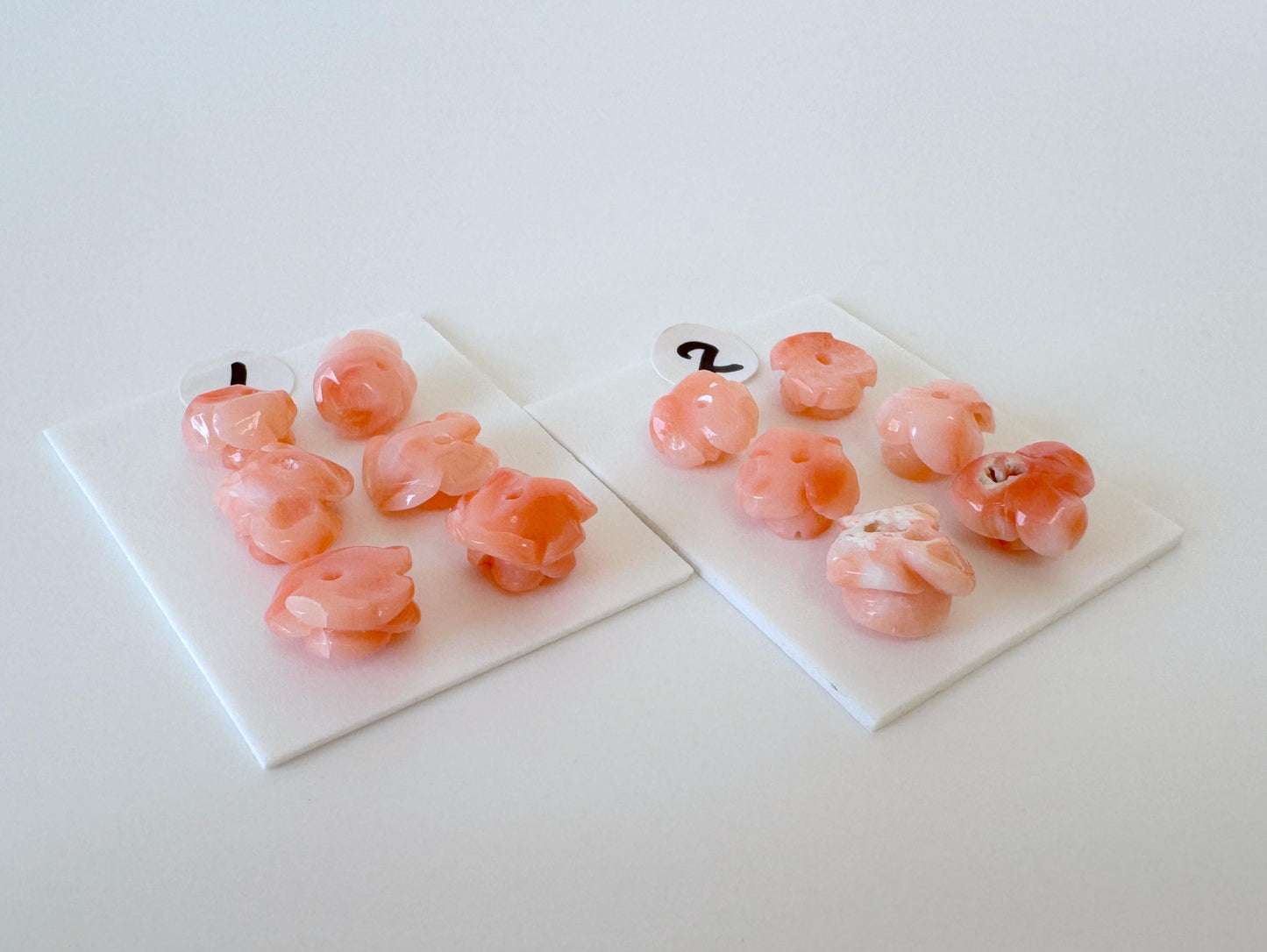 Pink Coral Rose Carvings Handmade Beads, Natural Deep Sea Coral (Value Priced Set, Drilled Holes, 6pcs 6.8-8.9mm)