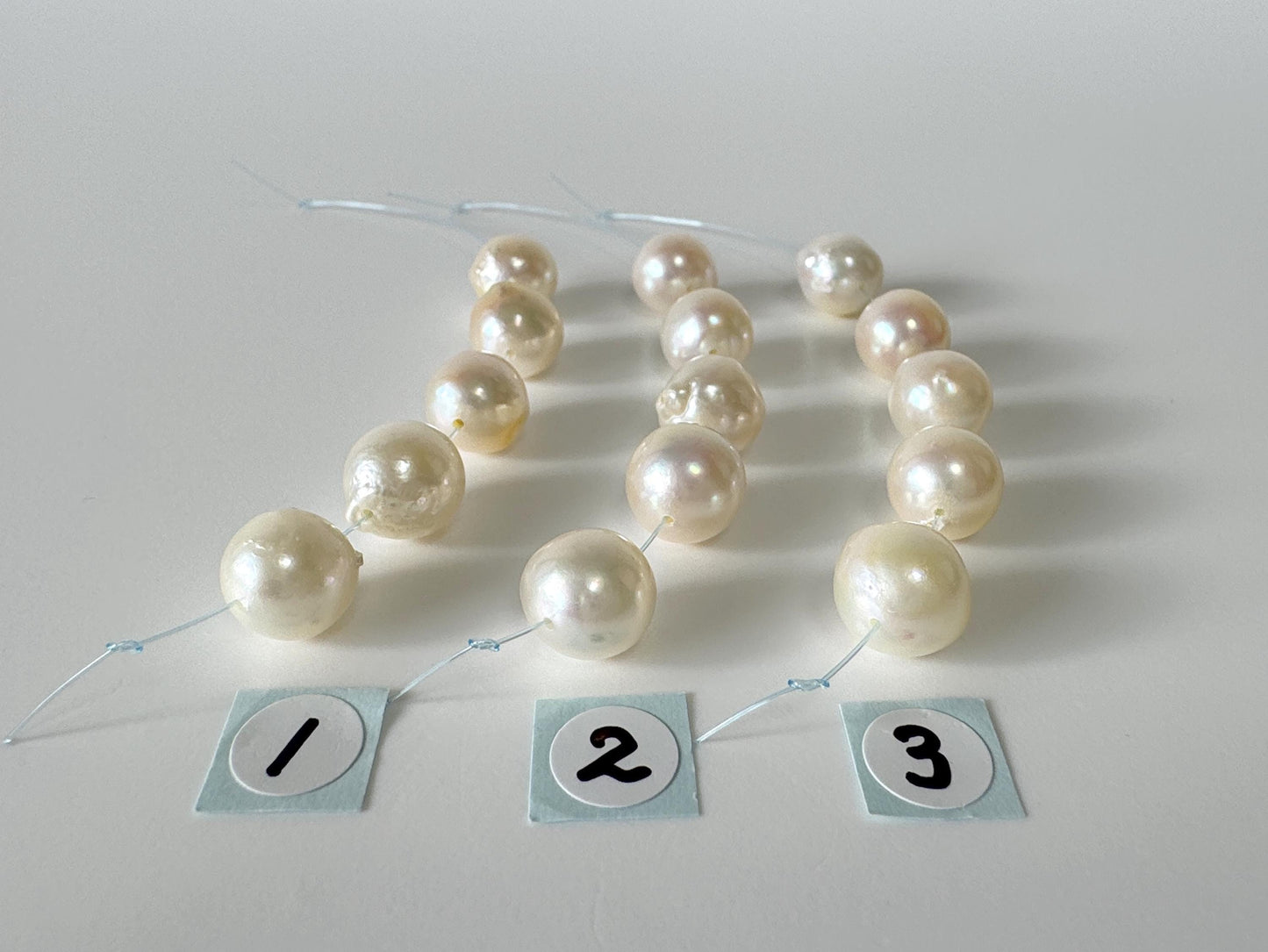Japanese Cream White Akoya Pearl Beads, 9-9.5mm (Imperfect), Mini Strand, Short Strand, 5 Pieces, Genuine Akoya Pearl, Cultured in Sea Water