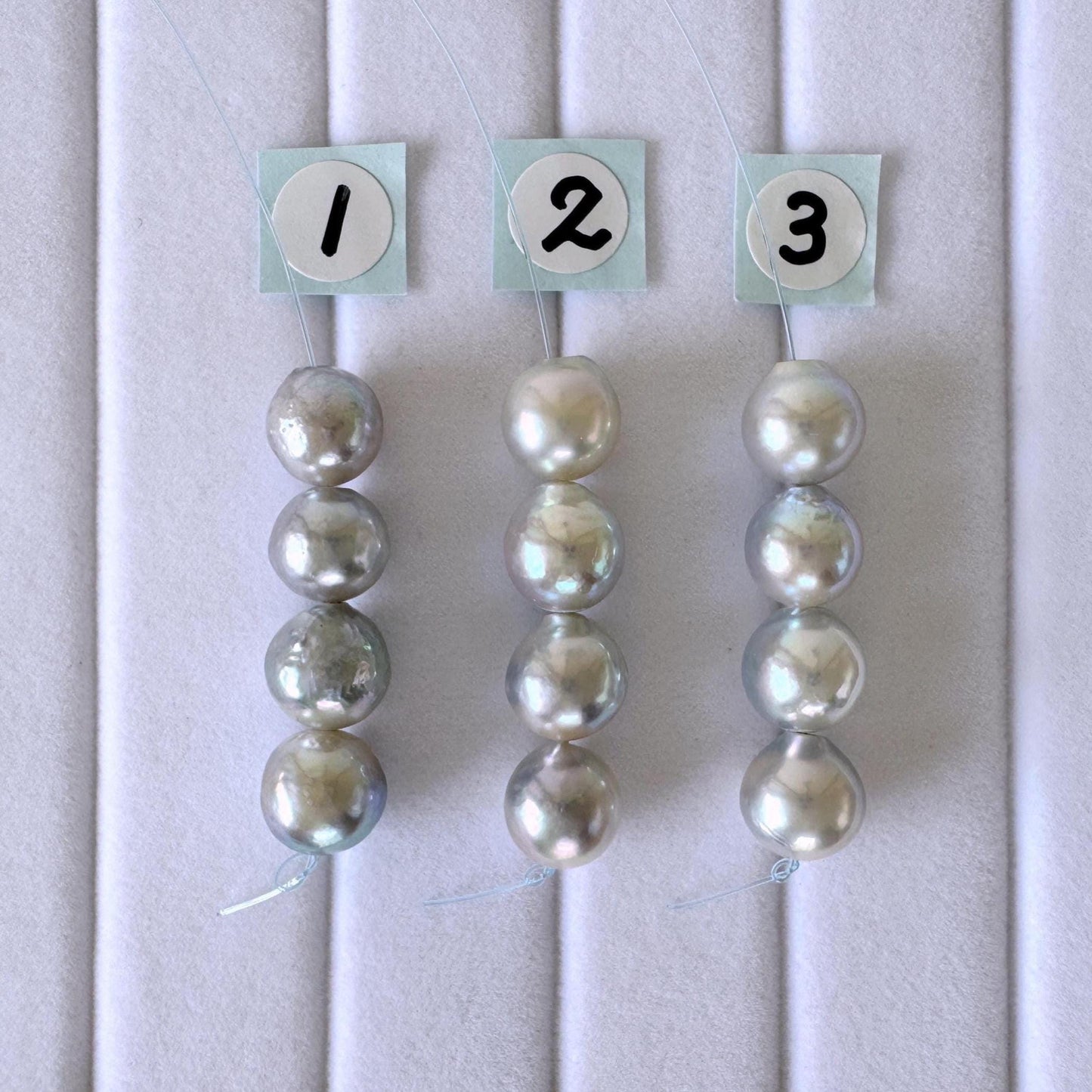 Japanese Akoya Pearl Beads: Natural Blue-Silver Cultured Pearls, Semi-Round Shape (7.5-8mm, Saltwater Mini Strand, 4 Pcs)