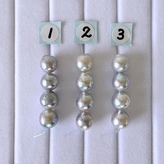 Japanese Akoya Pearl Beads: Natural Blue-Silver Cultured Pearls, Semi-Round Shape (7.5-8mm, Saltwater Mini Strand, 4 Pcs)