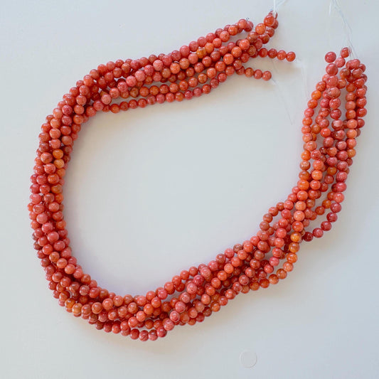 Natural sponge coral 4.5-5mm strands, Bright red color, 15.7inches, 40cm, Natural apple coral strands, Wholesale, Price per strand