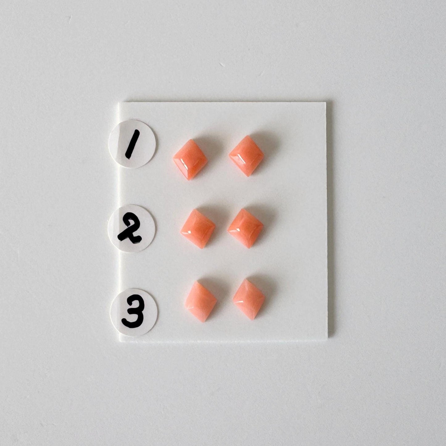 Deep Sea Coral Rhombus Cabochon | Pink-Orange Tone | Back Hole | 6.5-7X5.5-6mm Pair | Jewelry Supplies
