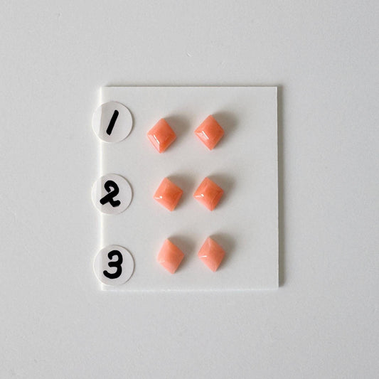 Deep Sea Coral Rhombus Cabochon | Pink-Orange Tone | Back Hole | 6.5-7X5.5-6mm Pair | Jewelry Supplies