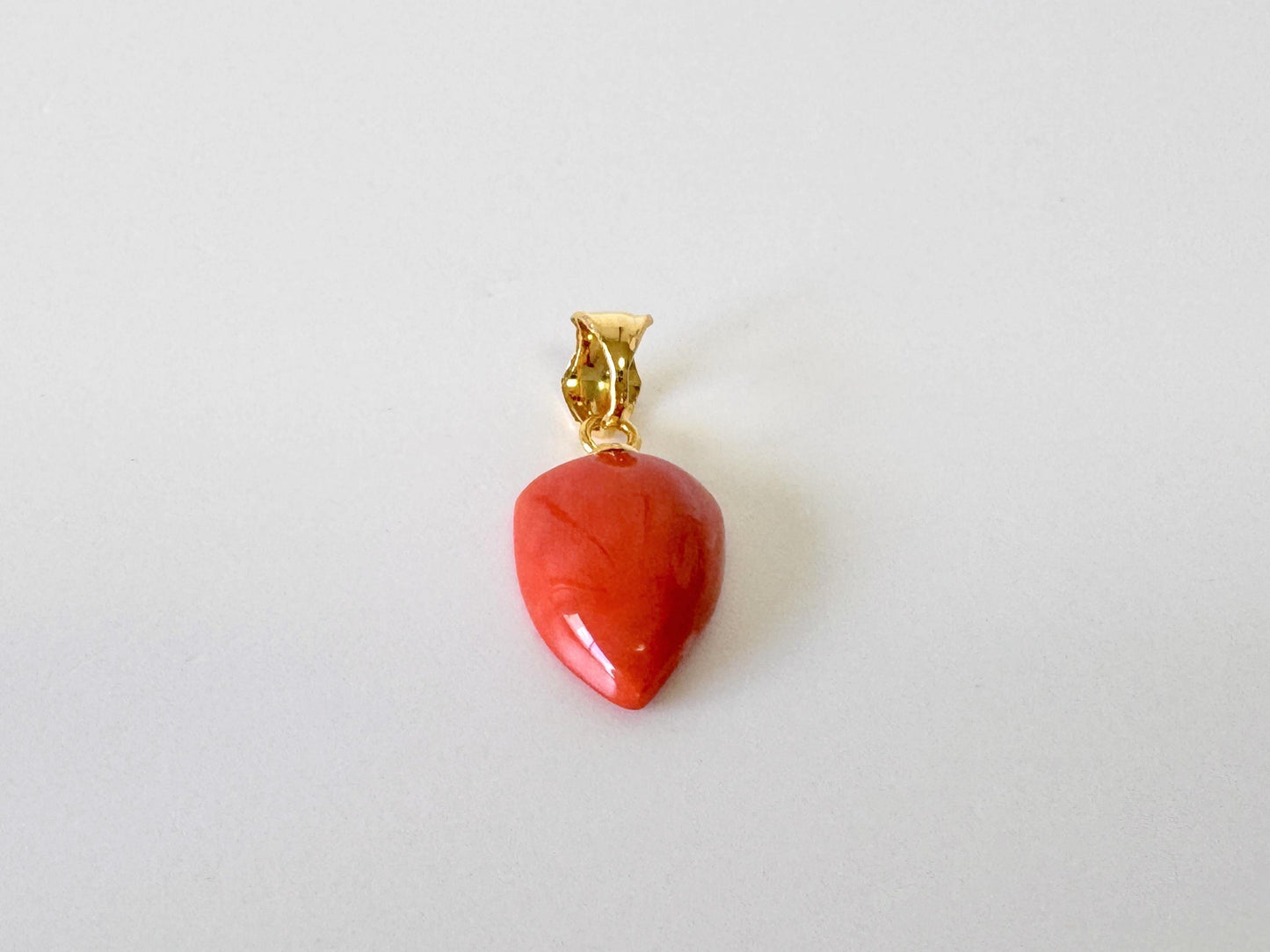 Orange Momo Coral Pendant - Natural Unique Shape Coral Jewelry - Gold-Plated Silver Bail, Genuine Material, 12.7x9.8mm