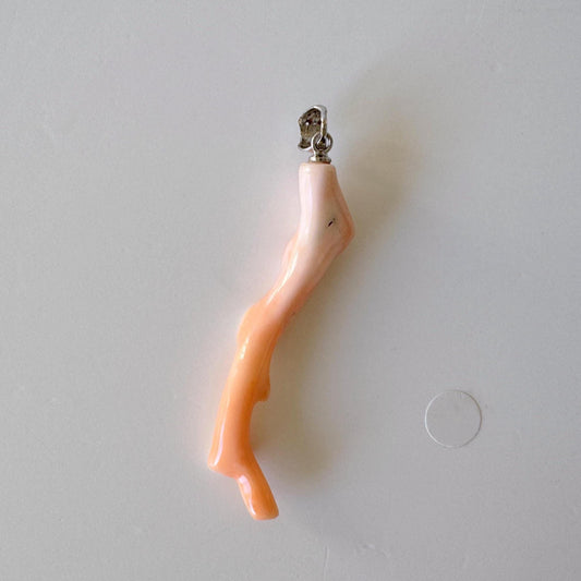 Coral Branch Pendant - Natural Deep Sea Coral Jewelry - Pink / White Branch, Rhodium-Plated Silver Bail, 50mm Length