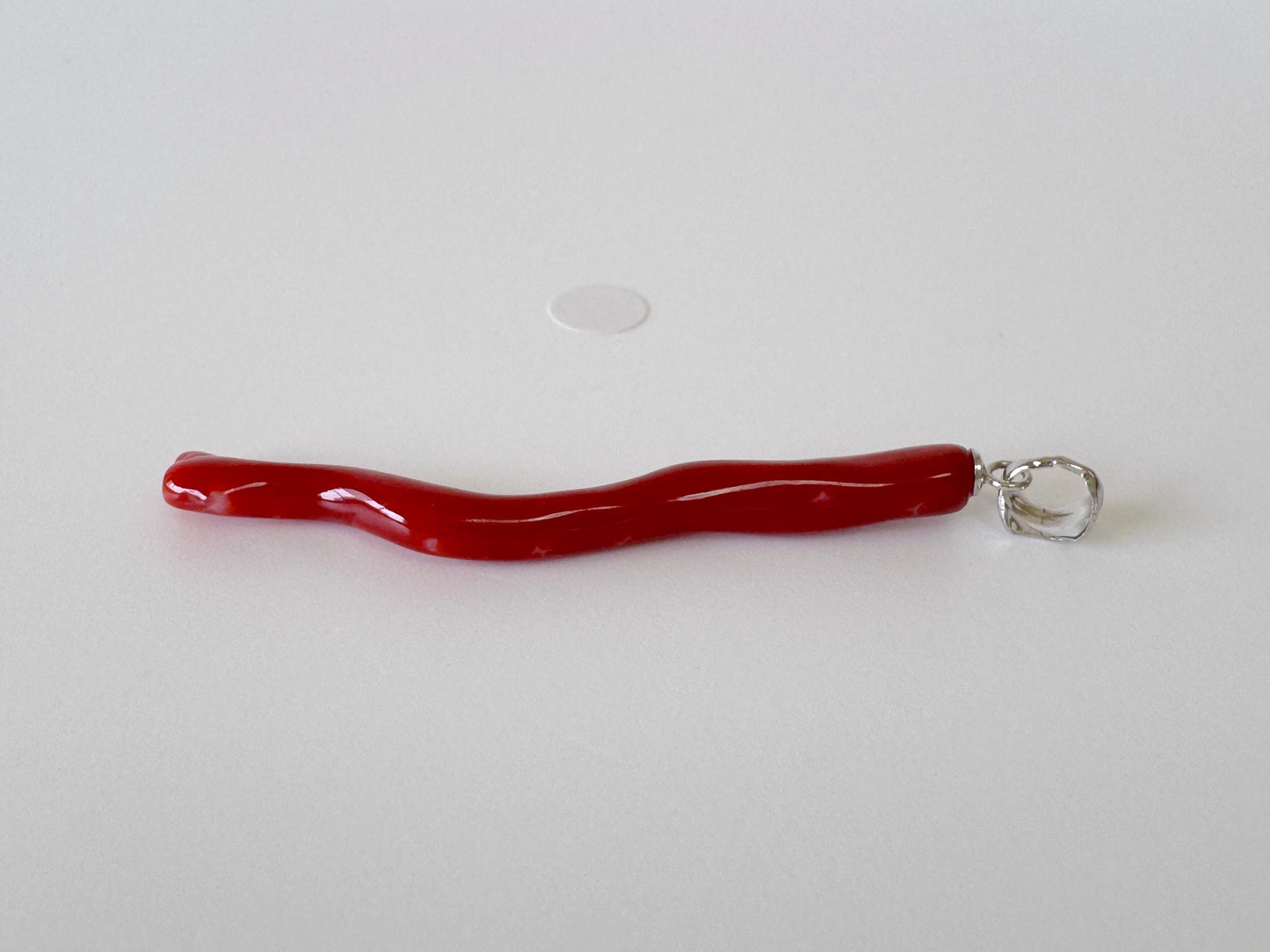 Natural Red (Aka) Coral Branch Pendant, Oxblood, Natural Color Japanese Coral, Length 50mm, Silver bail (rhodium plated)