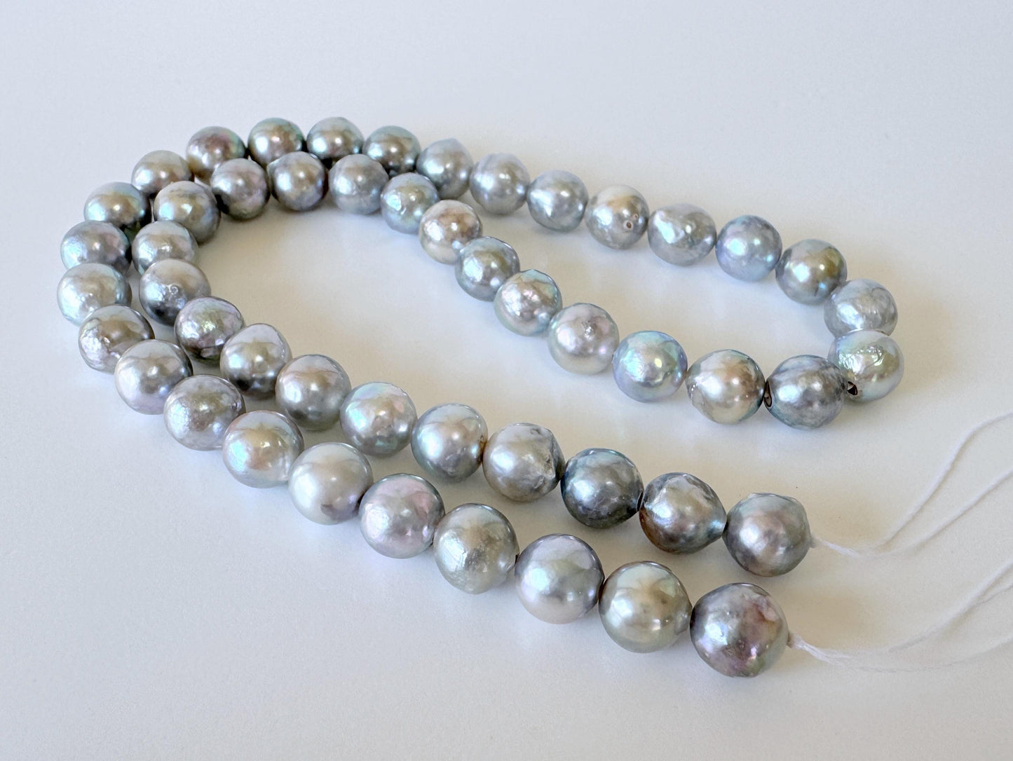 Japanese Akoya Pearl Strand - Natural Blue Silver Cultured Beads - Semi-Round Shape, 8-8.5mm Size, Saltwater Pearls, 40cm Length
