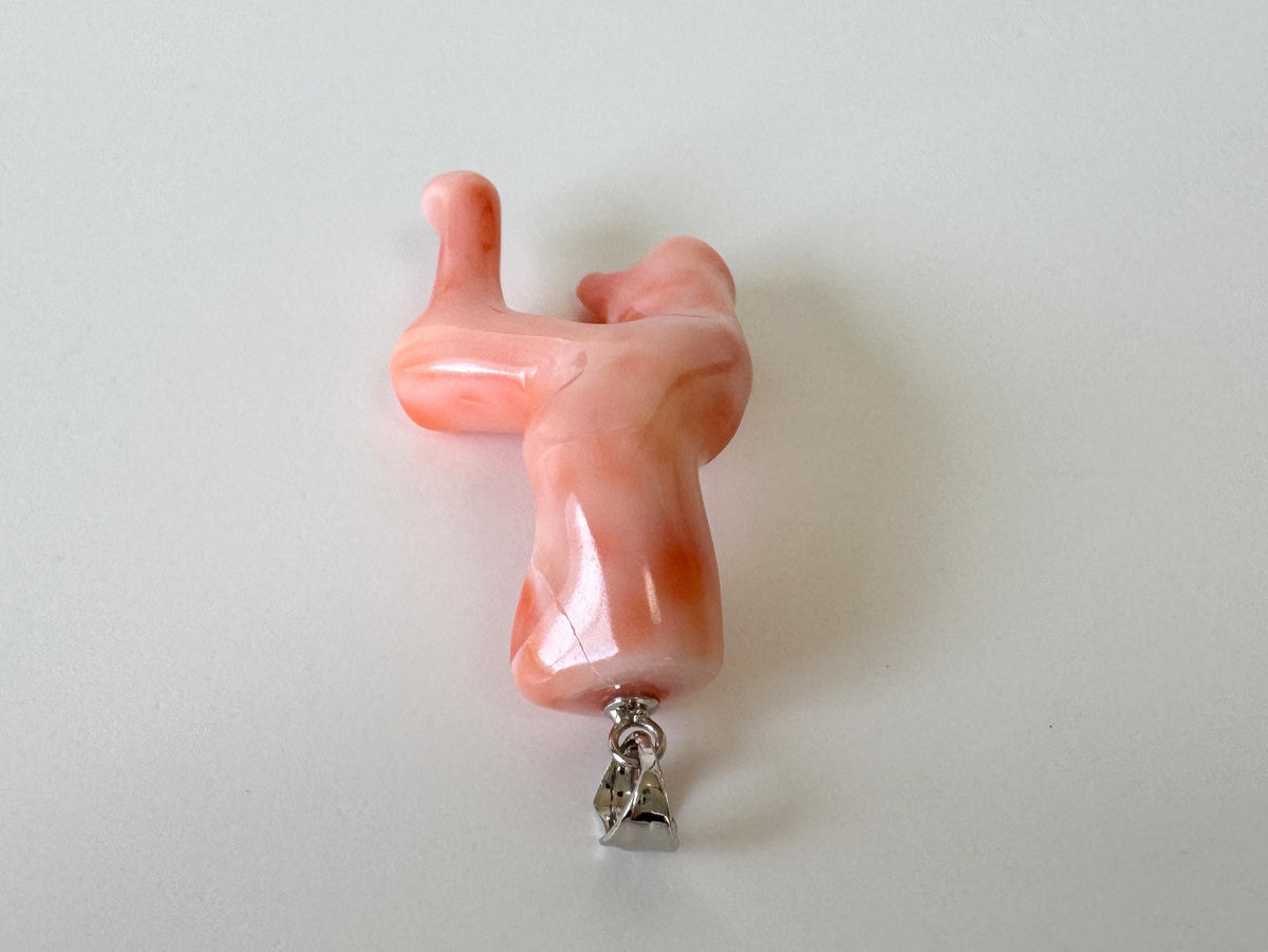 Coral Branch Pendant - Natural Deep Sea Coral Jewelry - Pink Orange Branch, Rhodium-Plated Silver Bail, 45mm Length