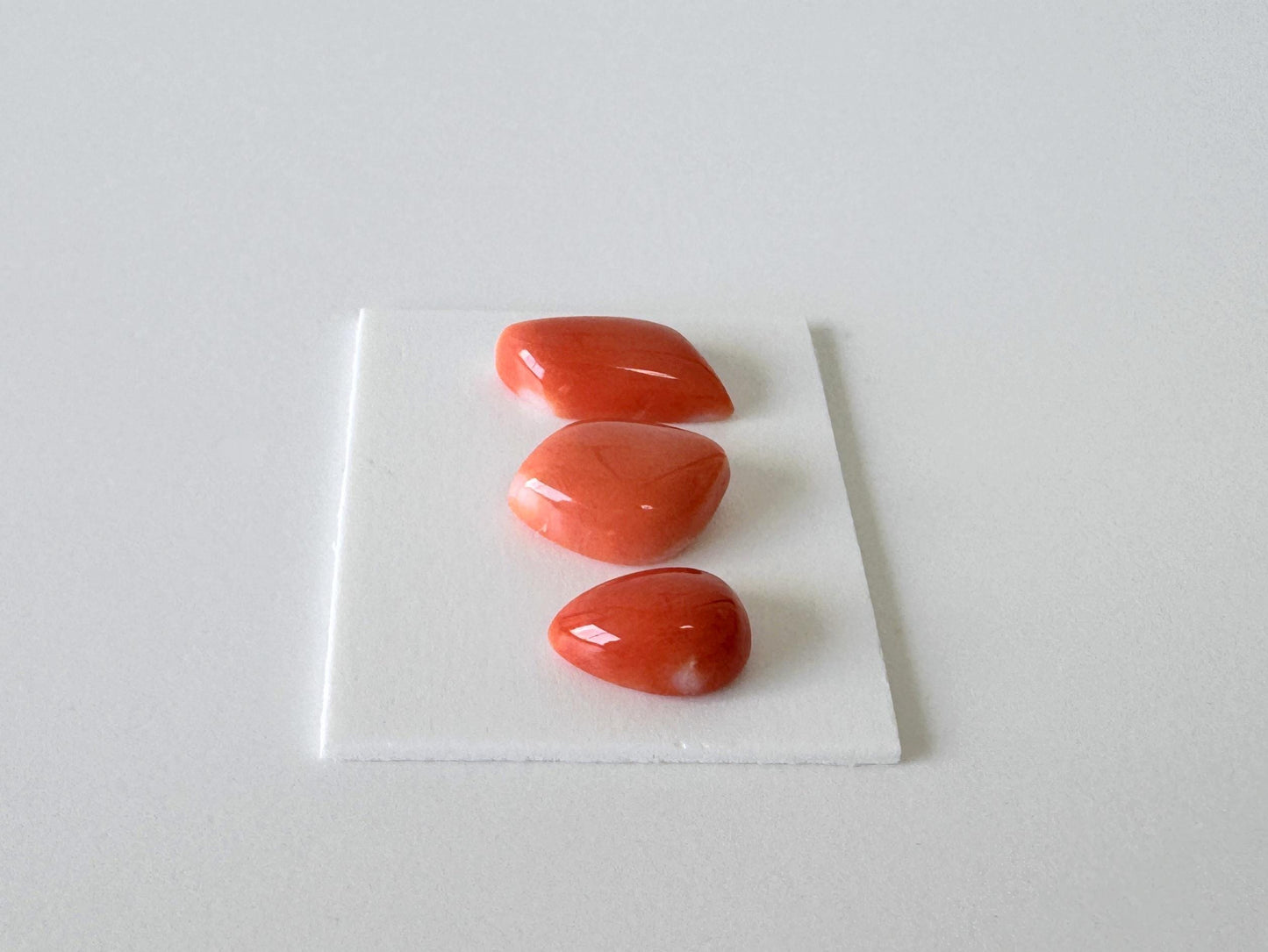 Momo Coral, Japanese Orange Unique Shaped Cabochon Set Of 3, Natural Flat Back - Half-Drilled | 9.2-13 X 6.6-8.2mm