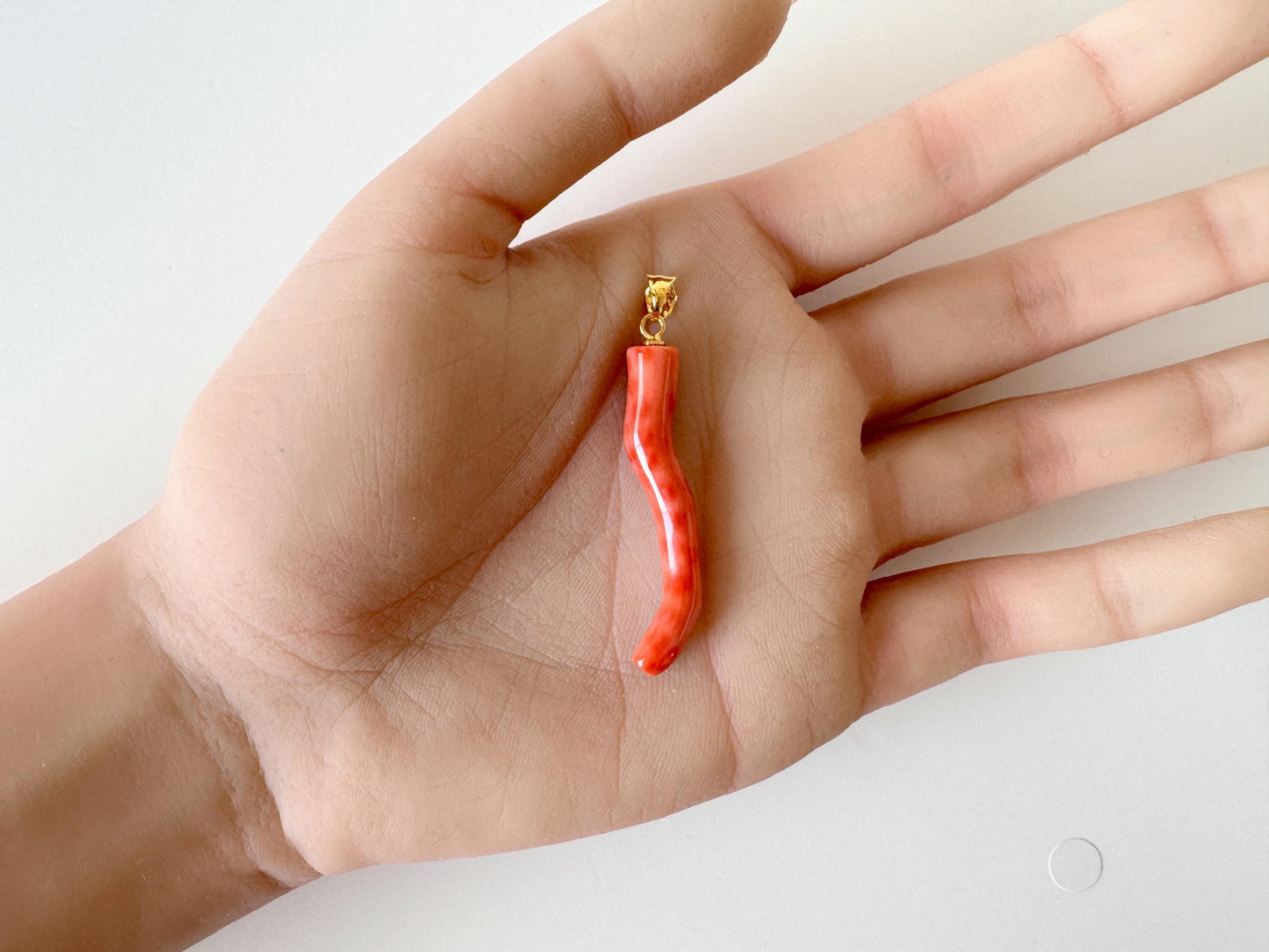Momo Coral Branch Pendant: Natural  Orange Japanese Coral (39mm, Silver Gold-Plated Bail, Authentic Jewelry)