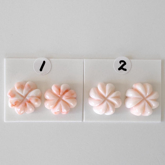 Deep Sea Coral Four Leaf Clover: Light Pink - Natural Color, Half Drilled, Loose for Earrings or Studs  (13.6-15mm)
