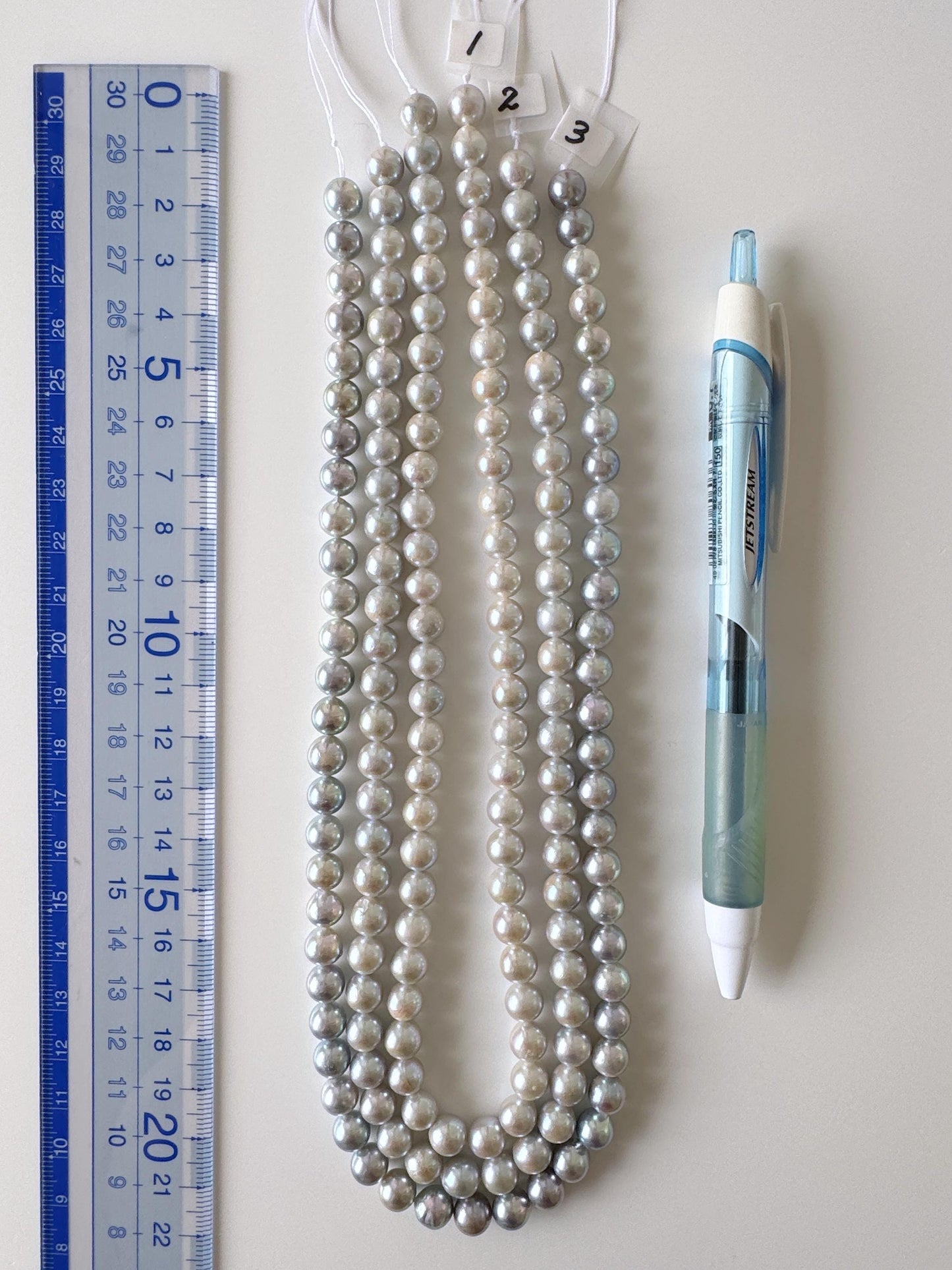 7-7.5mm Japanese Akoya Pearl Beads, Blue/Silver color pearl (Cobalt treated), Genuine Akoya Pearl, Full Strand, 40cm , 15.7", Salt water pearl