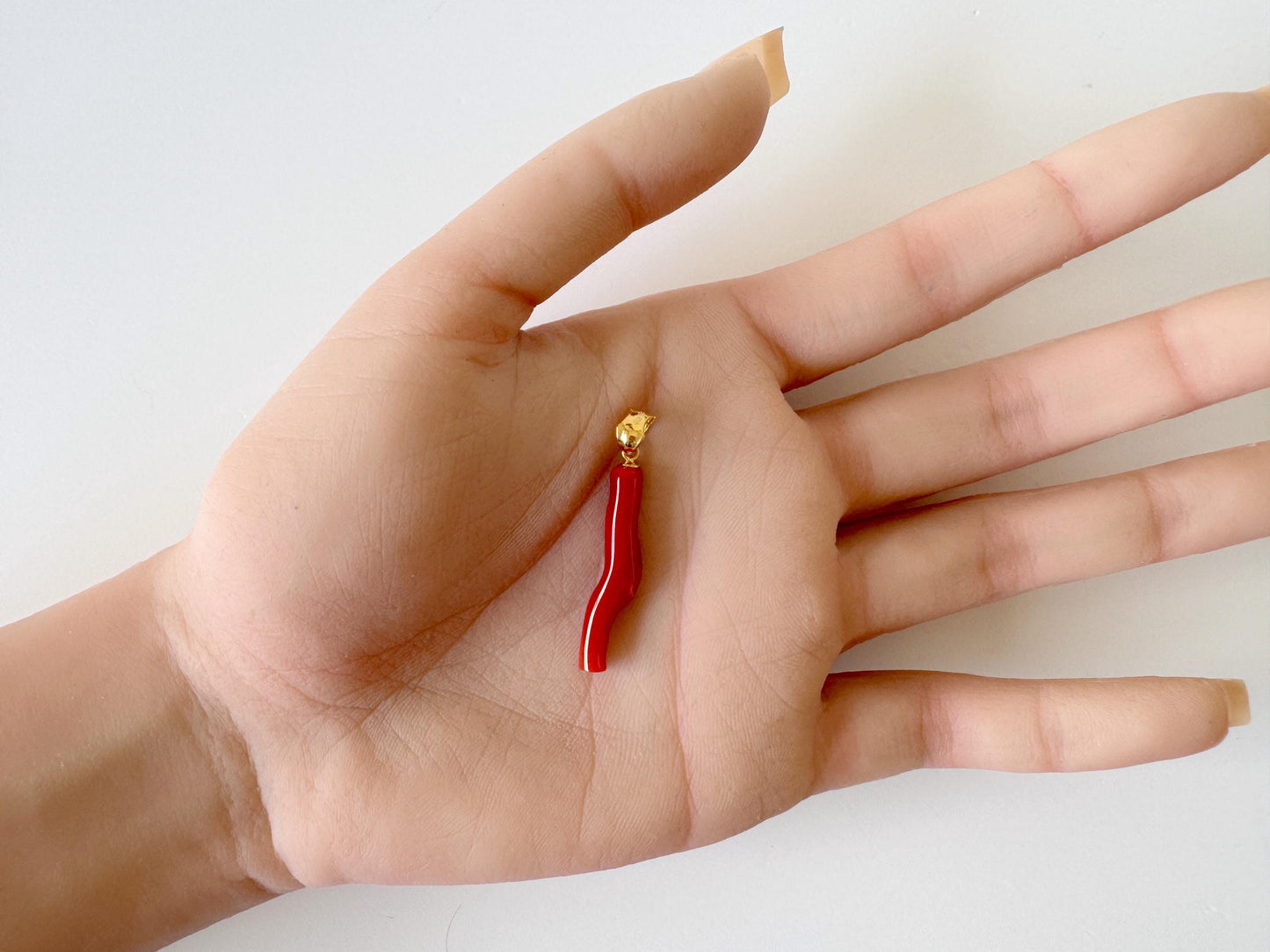 Natural  Red (Aka) Coral Branch Pendant, Oxblood, Natural Color Japanese Coral, Length 27mm, Silver bail (gold plated)
