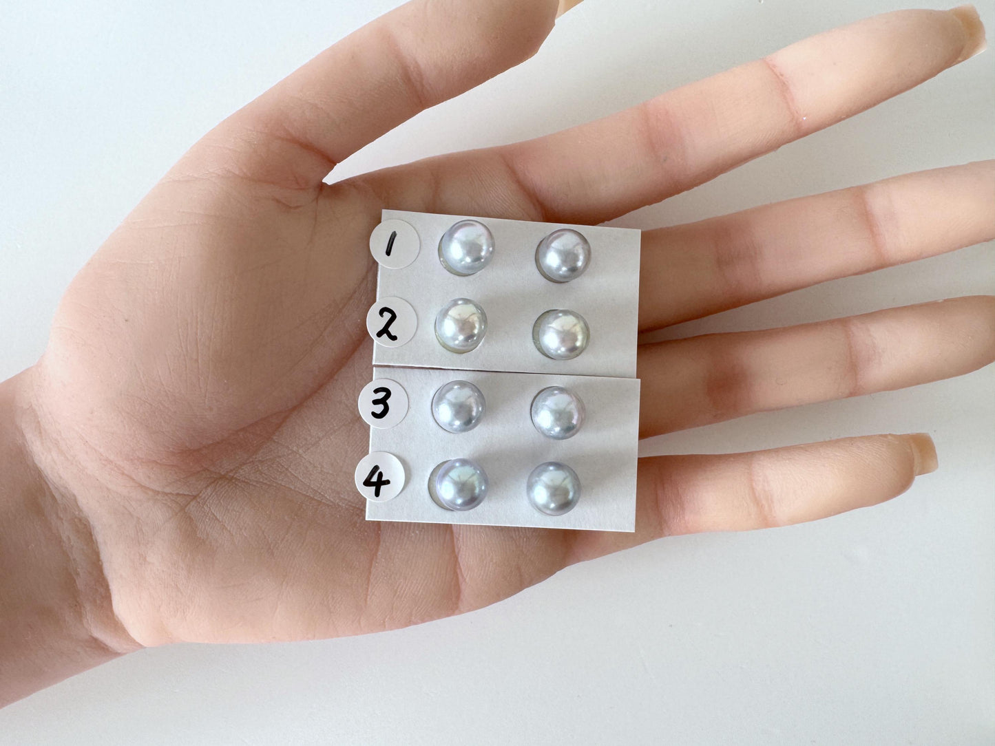 Japanese Blue/Silver (Treated) Akoya Pearl 8-8.5mm, Half-Drilled loose, Price per pair, Salt water pearl