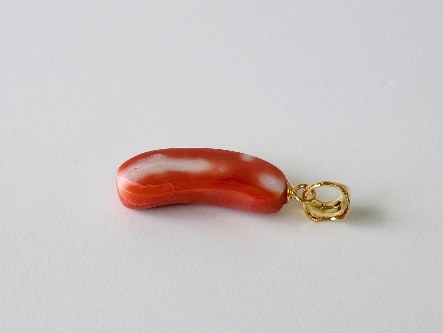 Orange Momo Coral Pendant - Natural Unique Shape Coral Jewelry - Silver Bail (Gold-Plated), Genuine Material, 22x9mm
