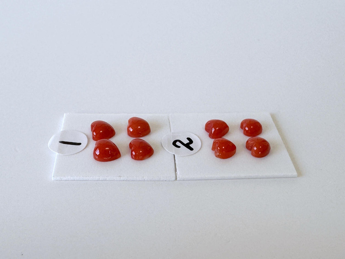 Natural Japanese red(Aka) coral tiny heart shape cabochon with half-drilled hole at back, Natural Color, Price per set of 4 pcs