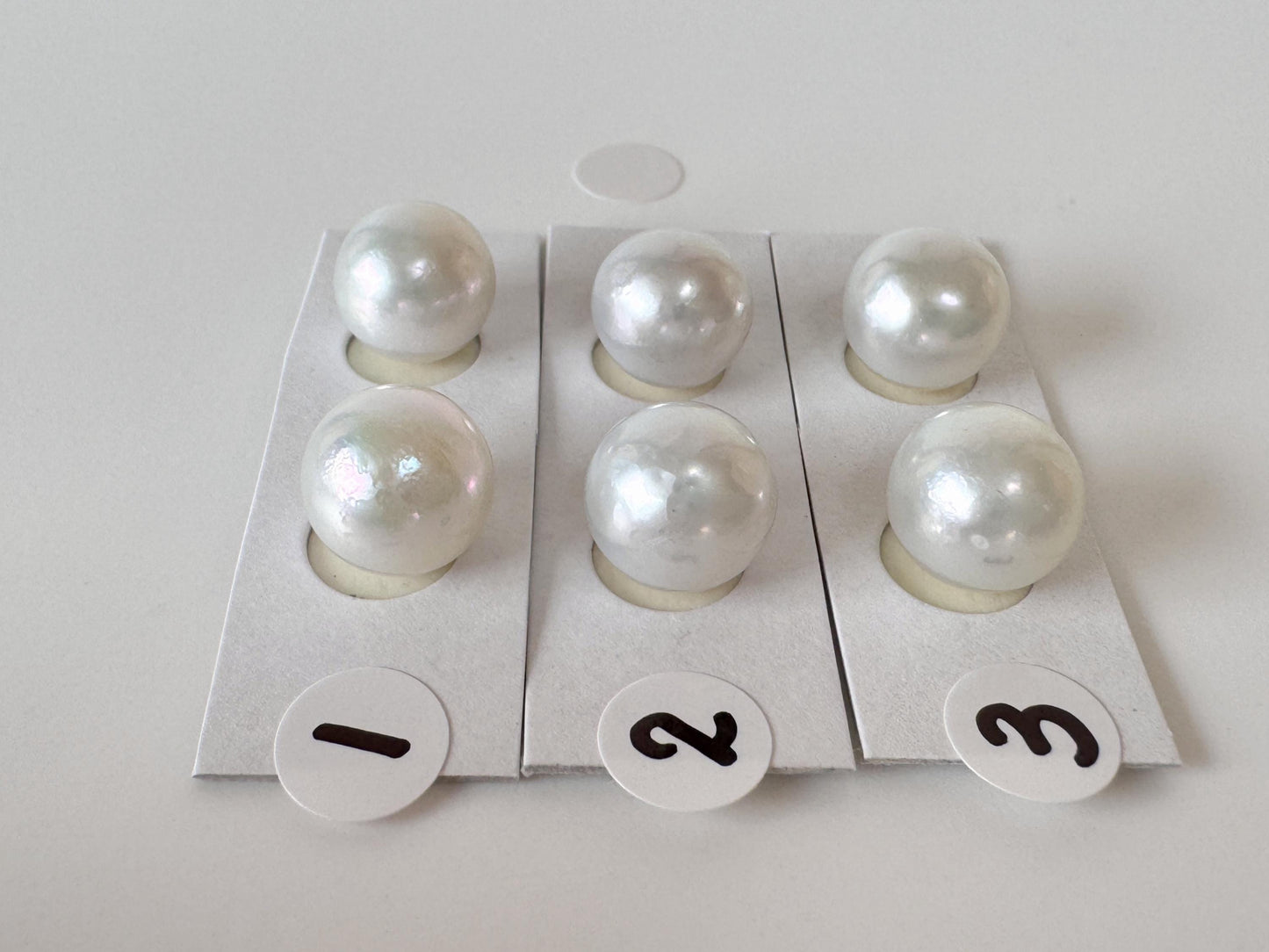 9.5mm Japanese Akoya Pearl Pair: Natural Light Blue Color, Half-Drilled